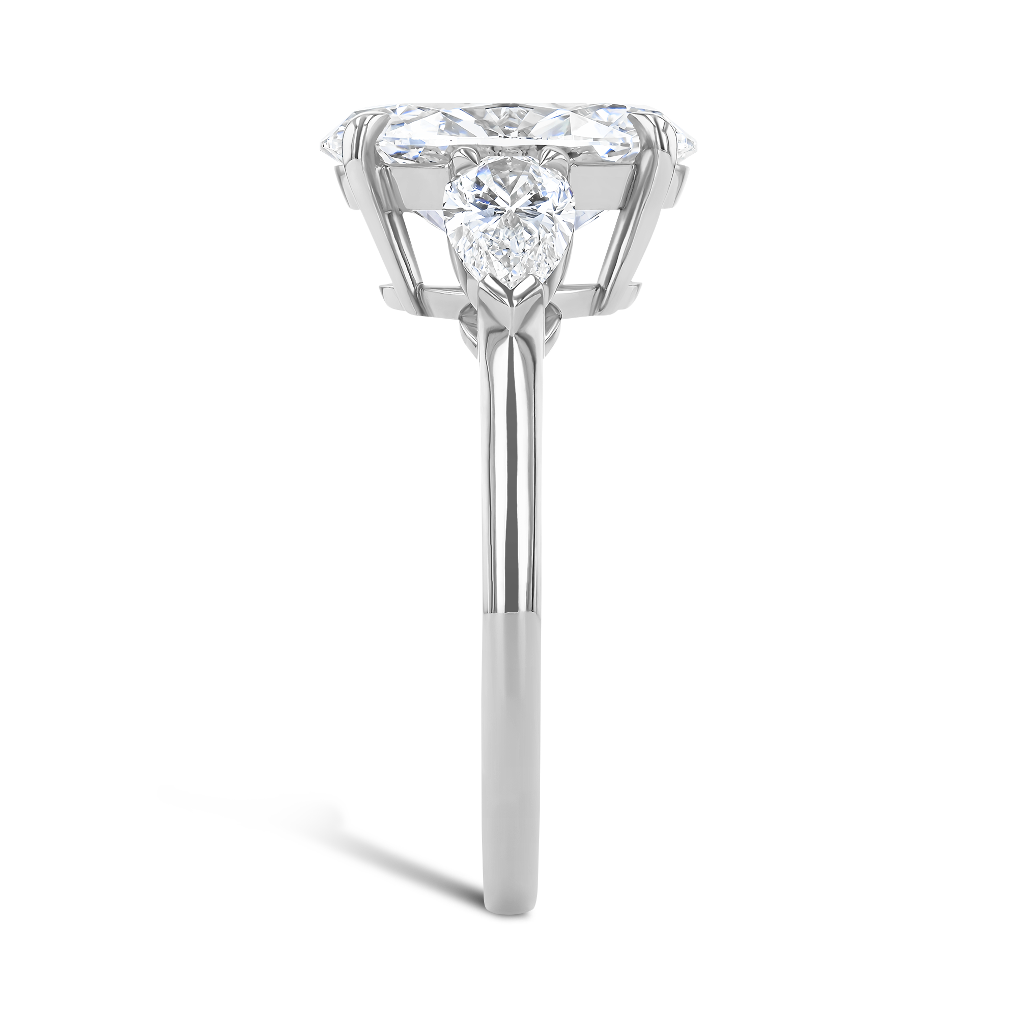 Classic 3.11ct Oval Cut Diamond Three Stone Ring Oval & Pear Shape, Claw Set_4