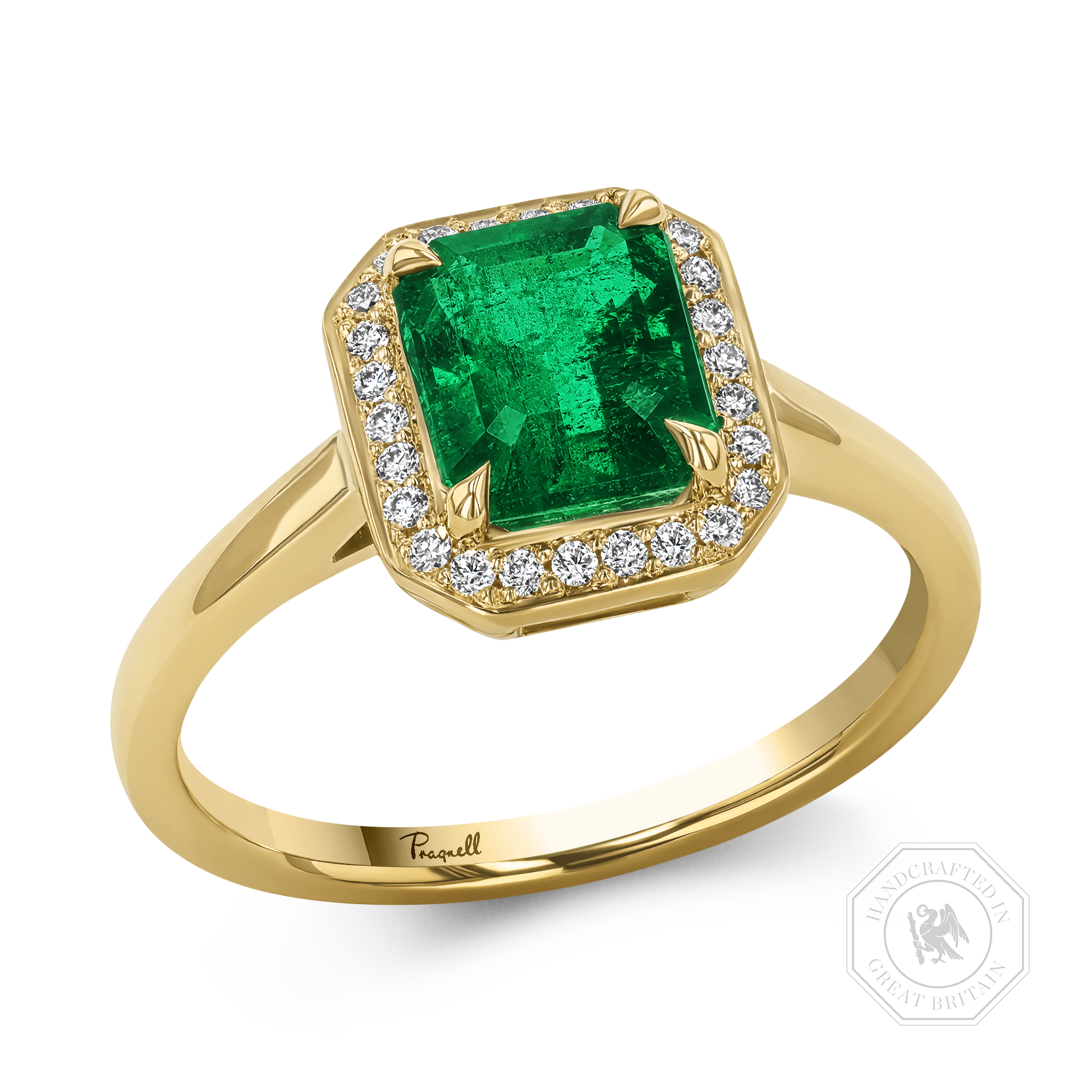 Octagonal Cut 1.50ct Zambian Emerald and Diamond Ring Octagonal Cut, Claw Set_1