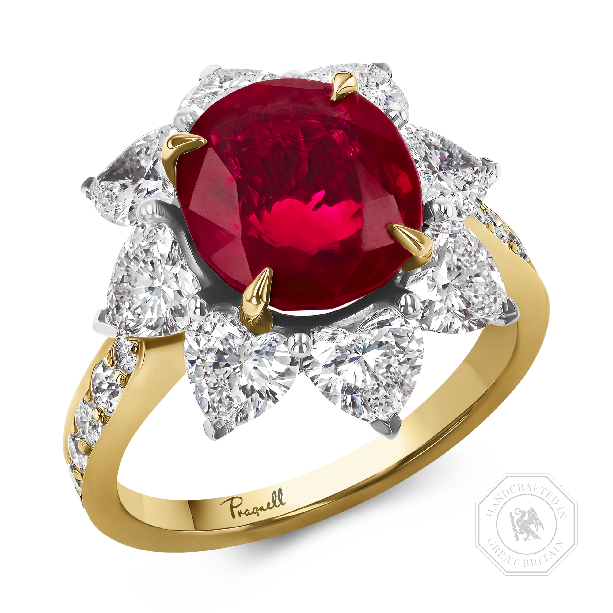 Burmese Ruby and Heart Shaped Diamond Ring Oval, Heart and Brilliant Cut, Claw Set_1