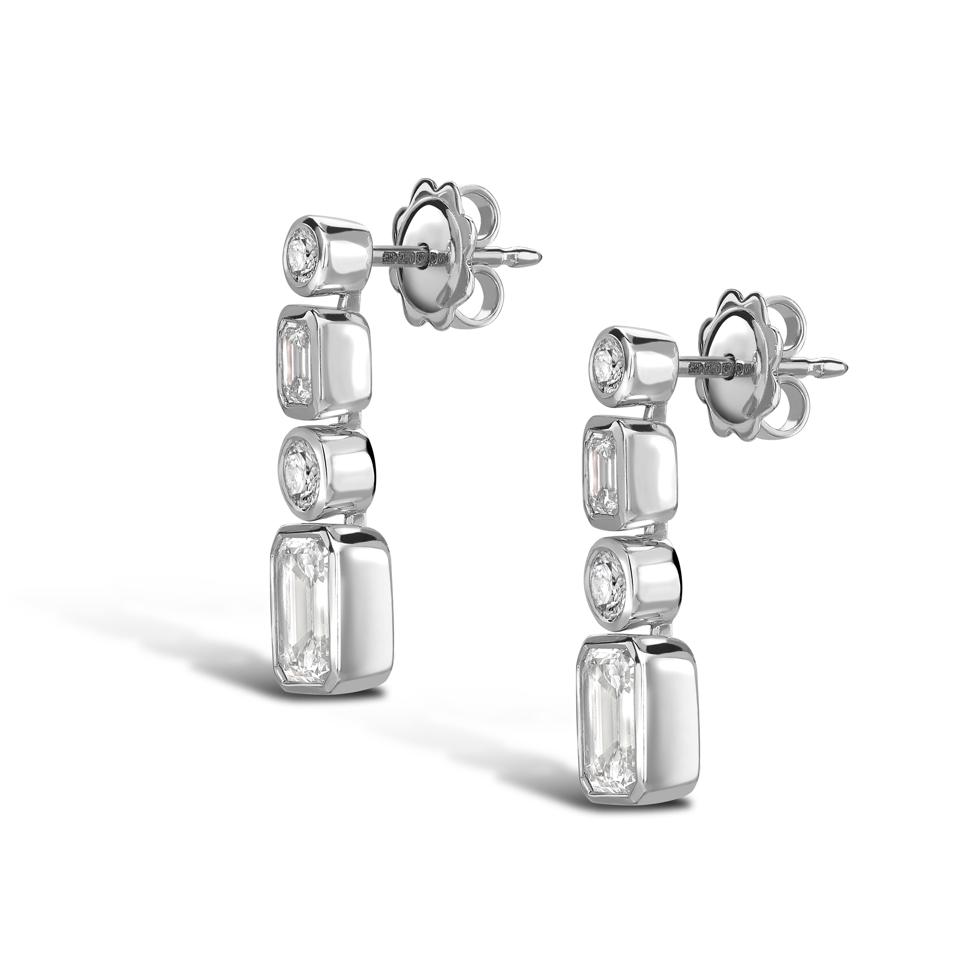 Emerald Cut Diamond Drop Earrings Emerald Cut, Brilliant Cut, Rubover Set_2
