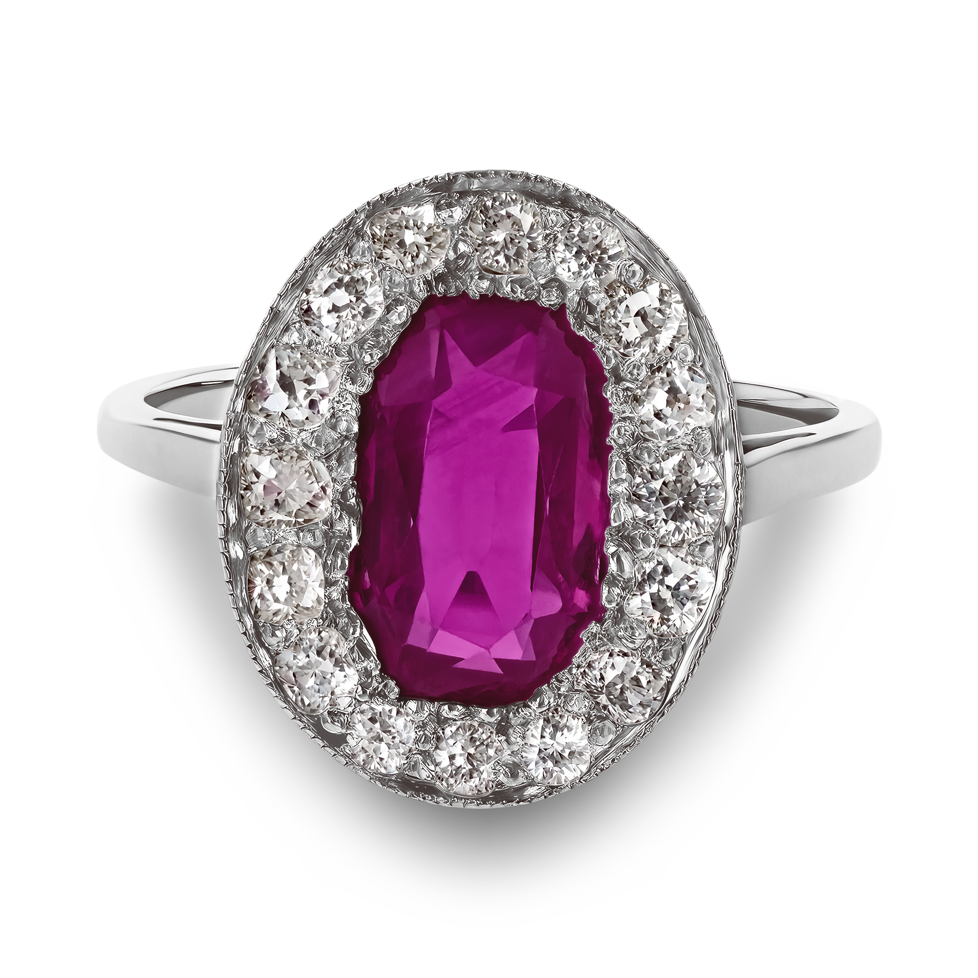 Edwardian 1.80ct Burmese Ruby and Diamond Cluster Ring Oval Cut, Grain Set_2