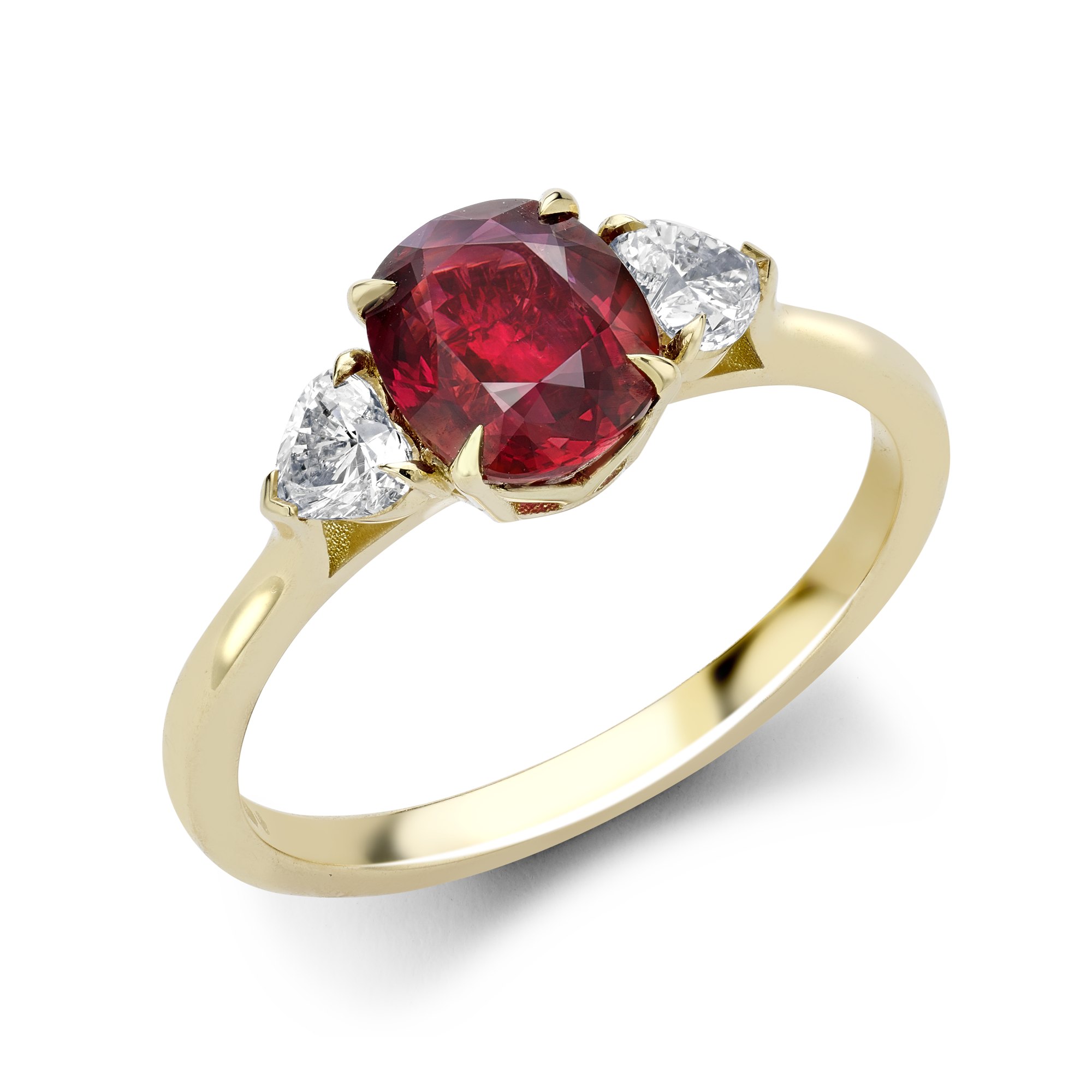 Mozambique 1.76ct Pigeon Blood Red Ruby and Diamond Three Stone Ring Oval Cushion Cut, Claw Set_1