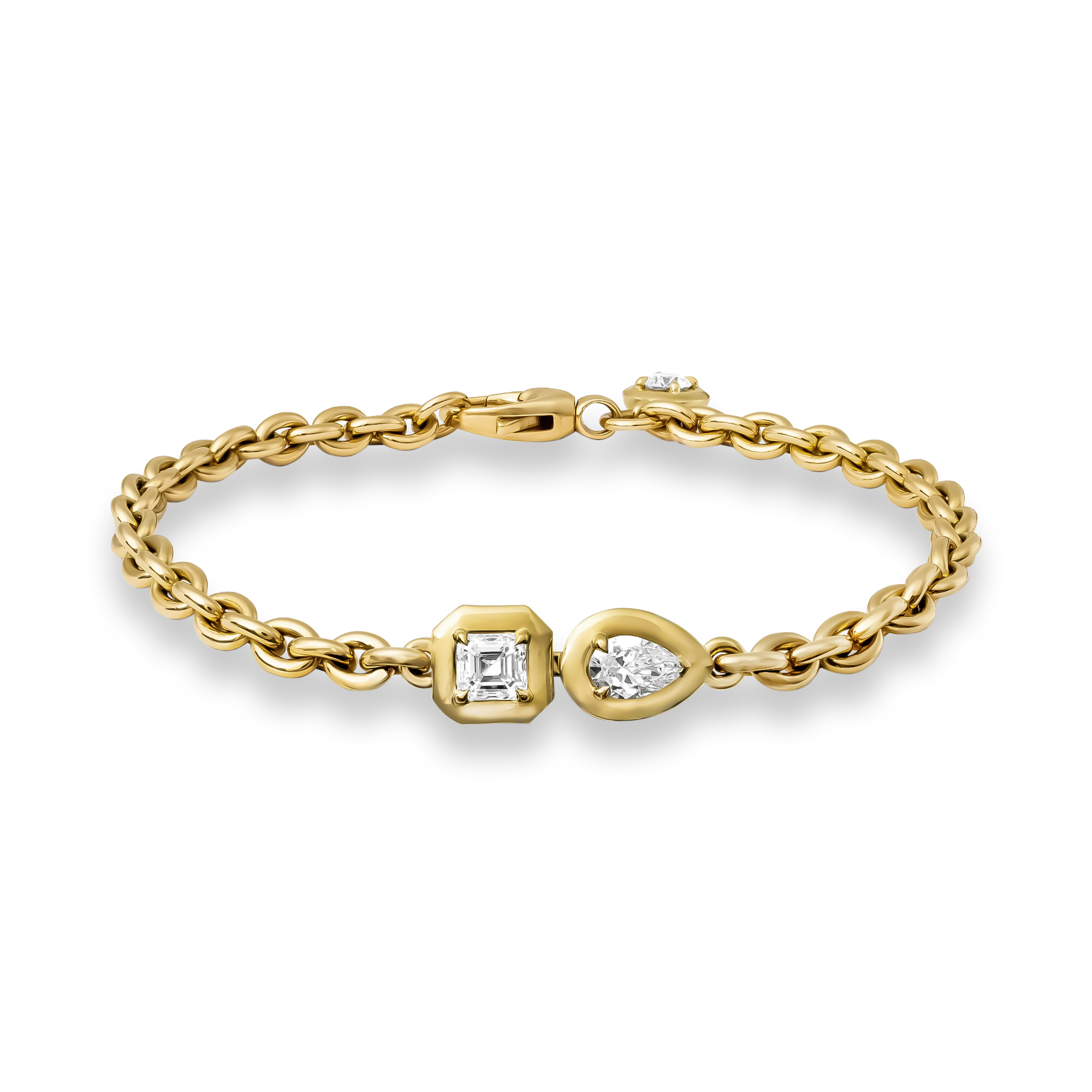 Skimming Stone 1.25ct Diamond Toi et Moi Chain Bracelet Asscher & Pear Shaped Cut, Claw Set_1