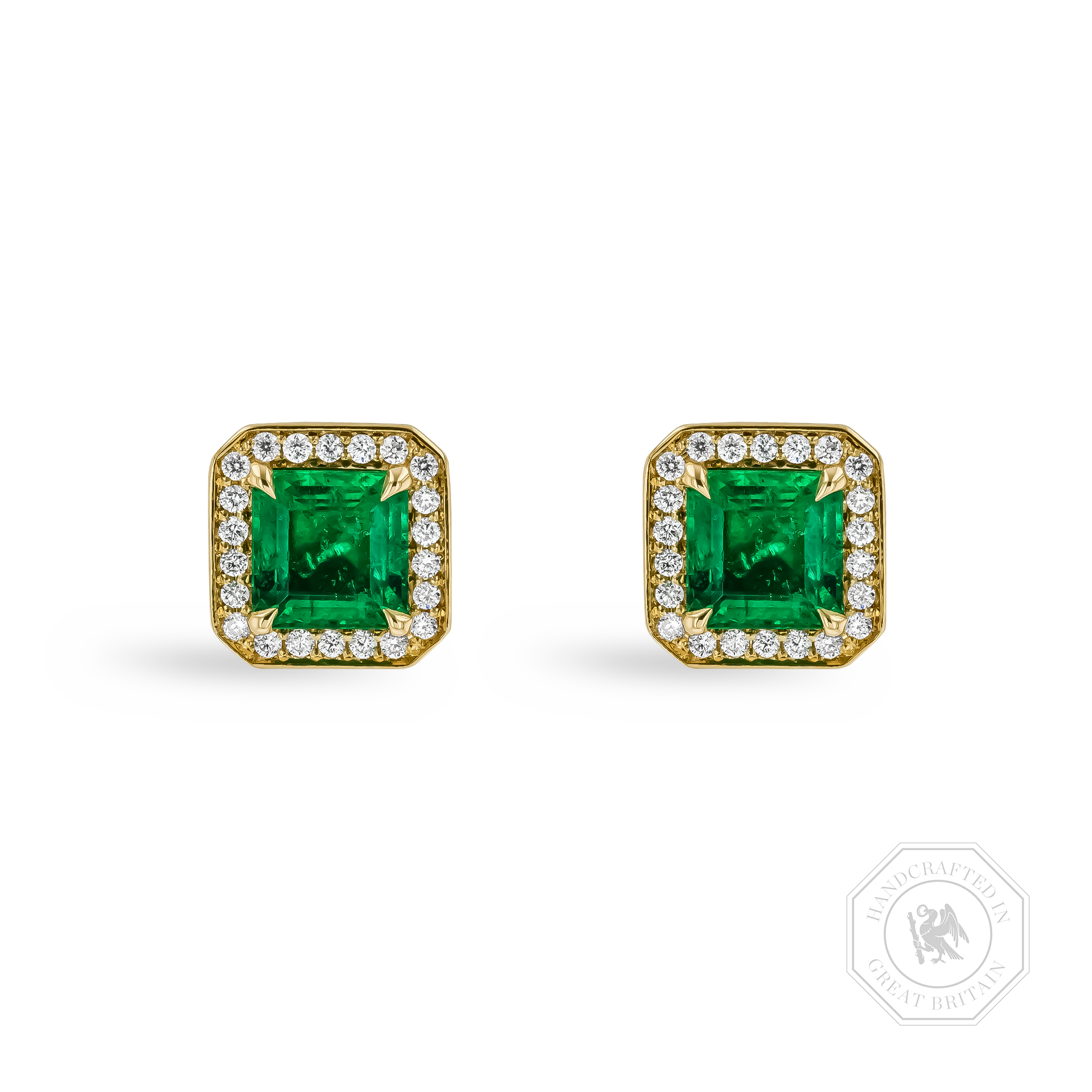 Square Cut 1.92ct Emerald and Diamond Stud Earrings Square Cut, Claw Set_1