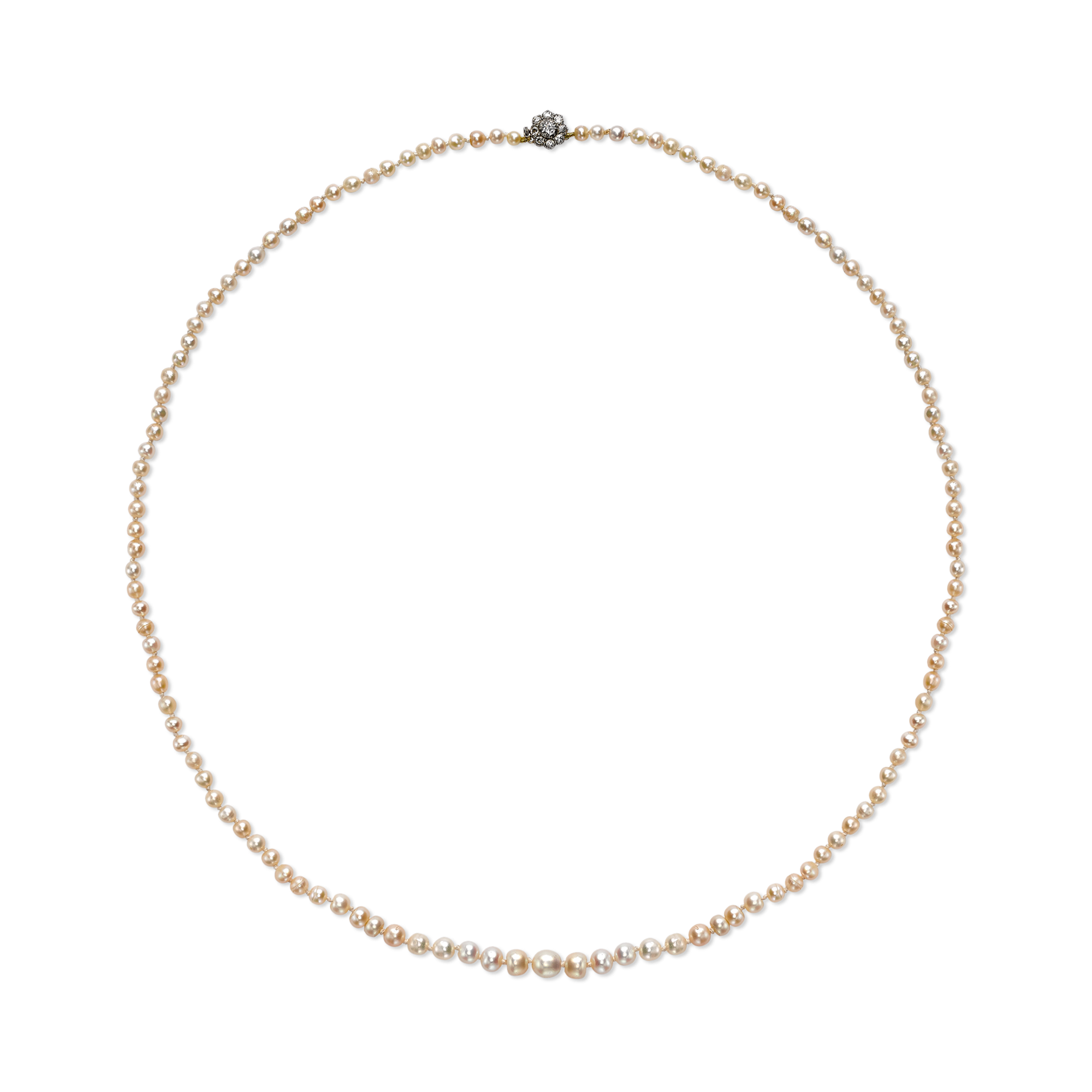 Edwardian Saltwater Pearl Necklet Graduated Pearl Necklet, with Diamond Clasp_1