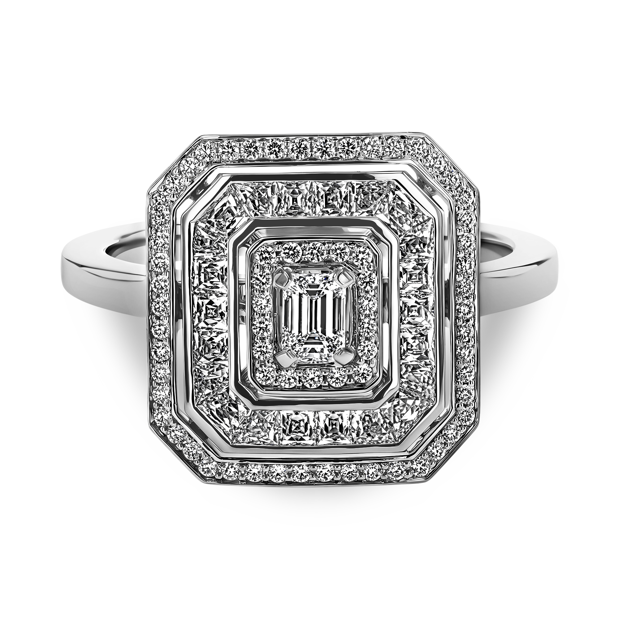 Emerald cut Diamond Ripple Ring Emerald Cut, Four Claw Set_2