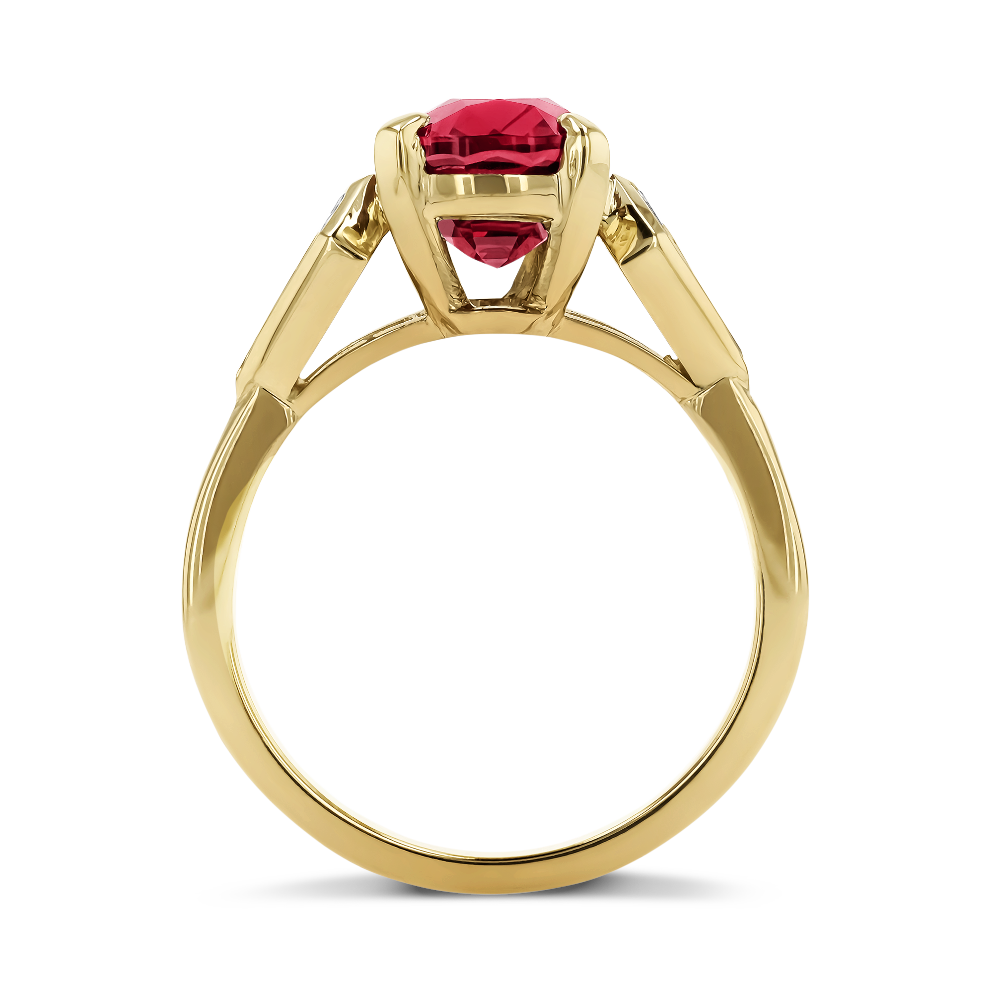 Mozambique Oval Cut Ruby Ring with Diamond Shoulders Oval Cut, Four Claw Set_3