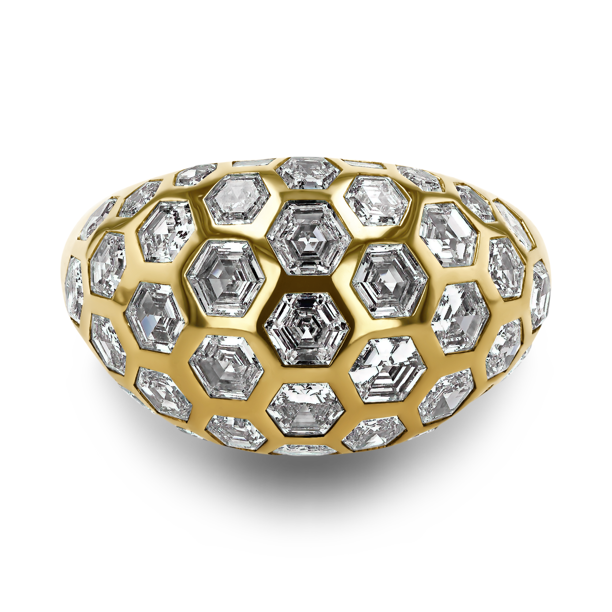 Honeycomb 3.43ct Diamond Bombé Ring Hexagonal Cut, Rubover Set_2