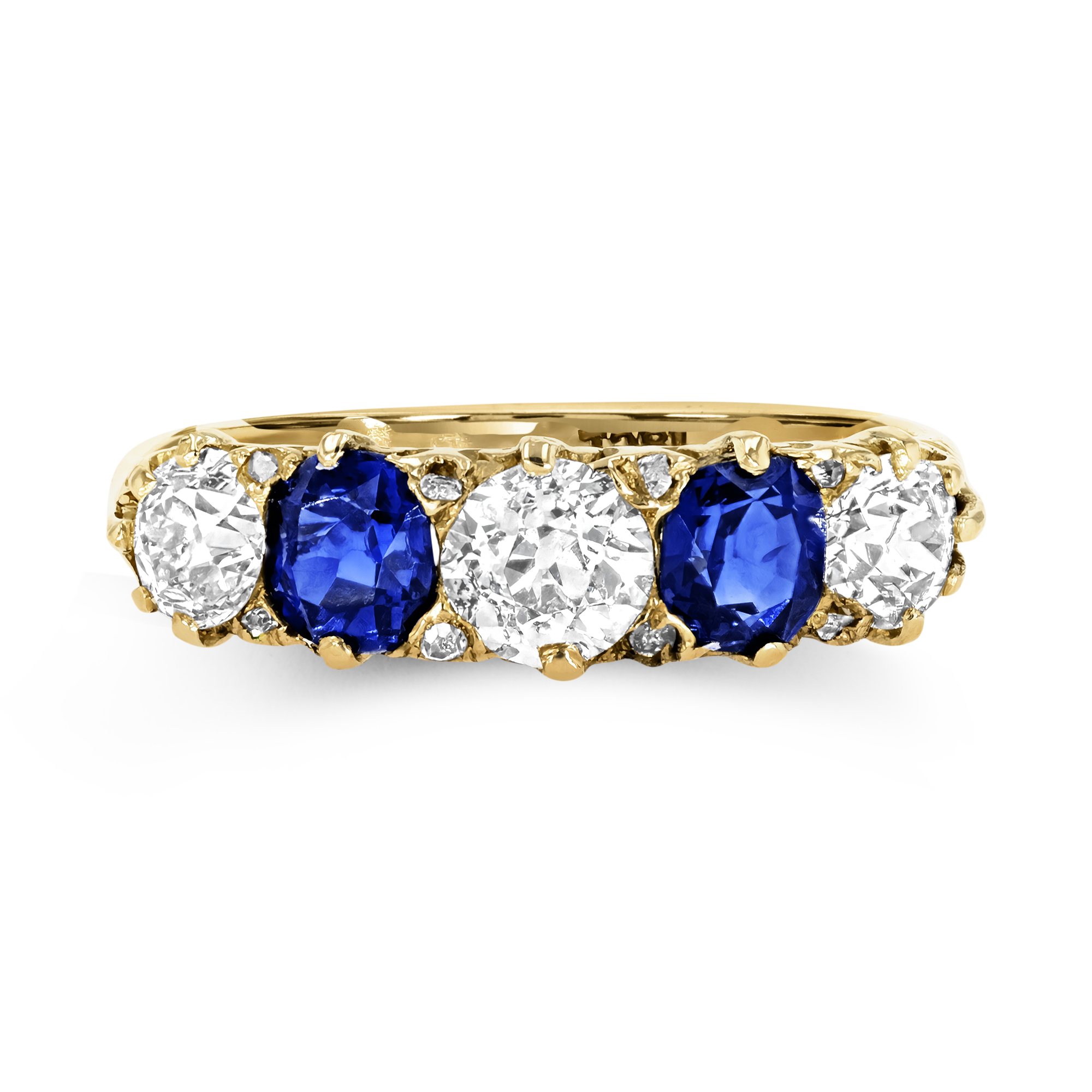 Victorian Inspired Sapphire & Diamond Five Stone Ring Old Cut, Claw Set_2