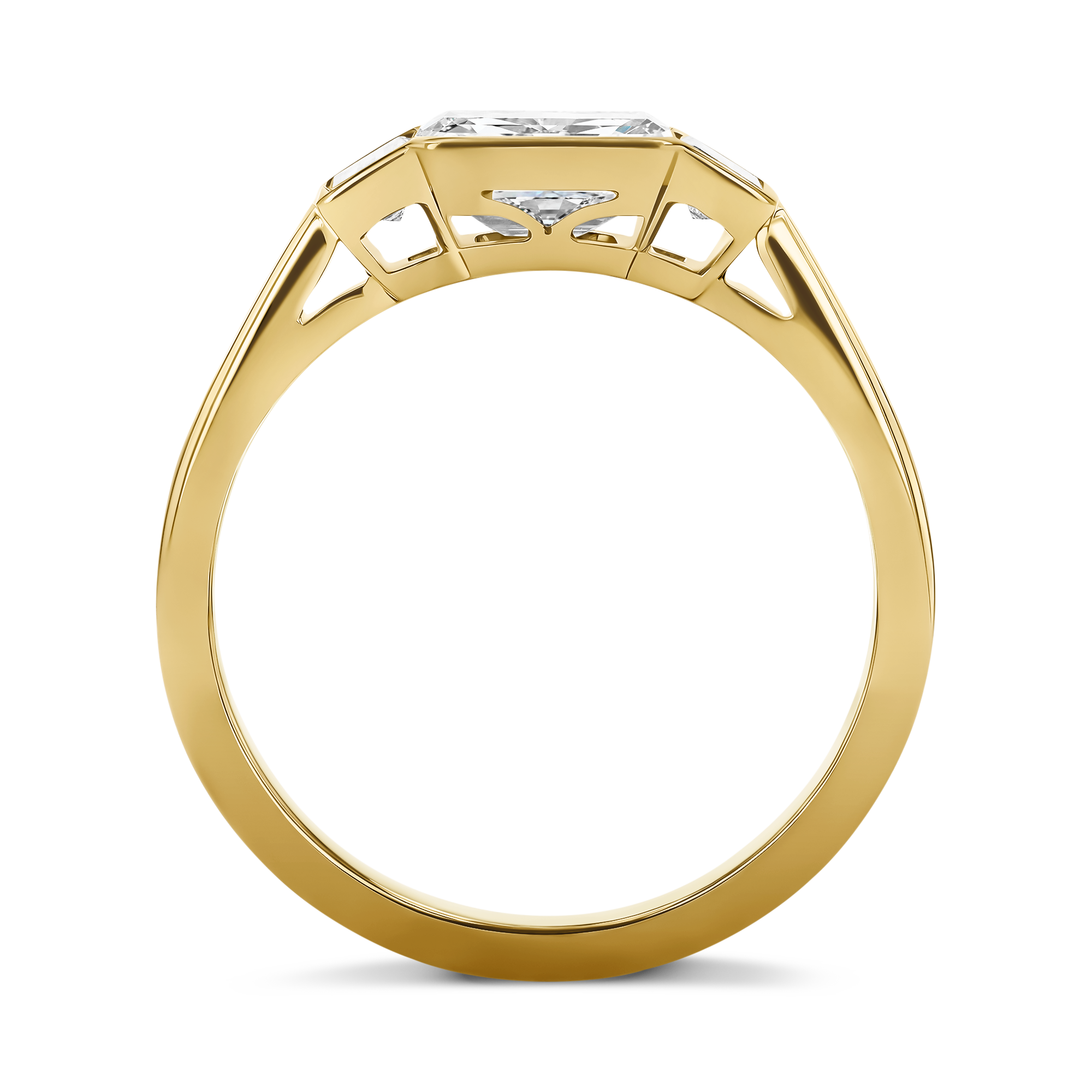 Kingdom 1.14ct Diamond Three Stone Ring Emerald Cut, Rubover Set_3