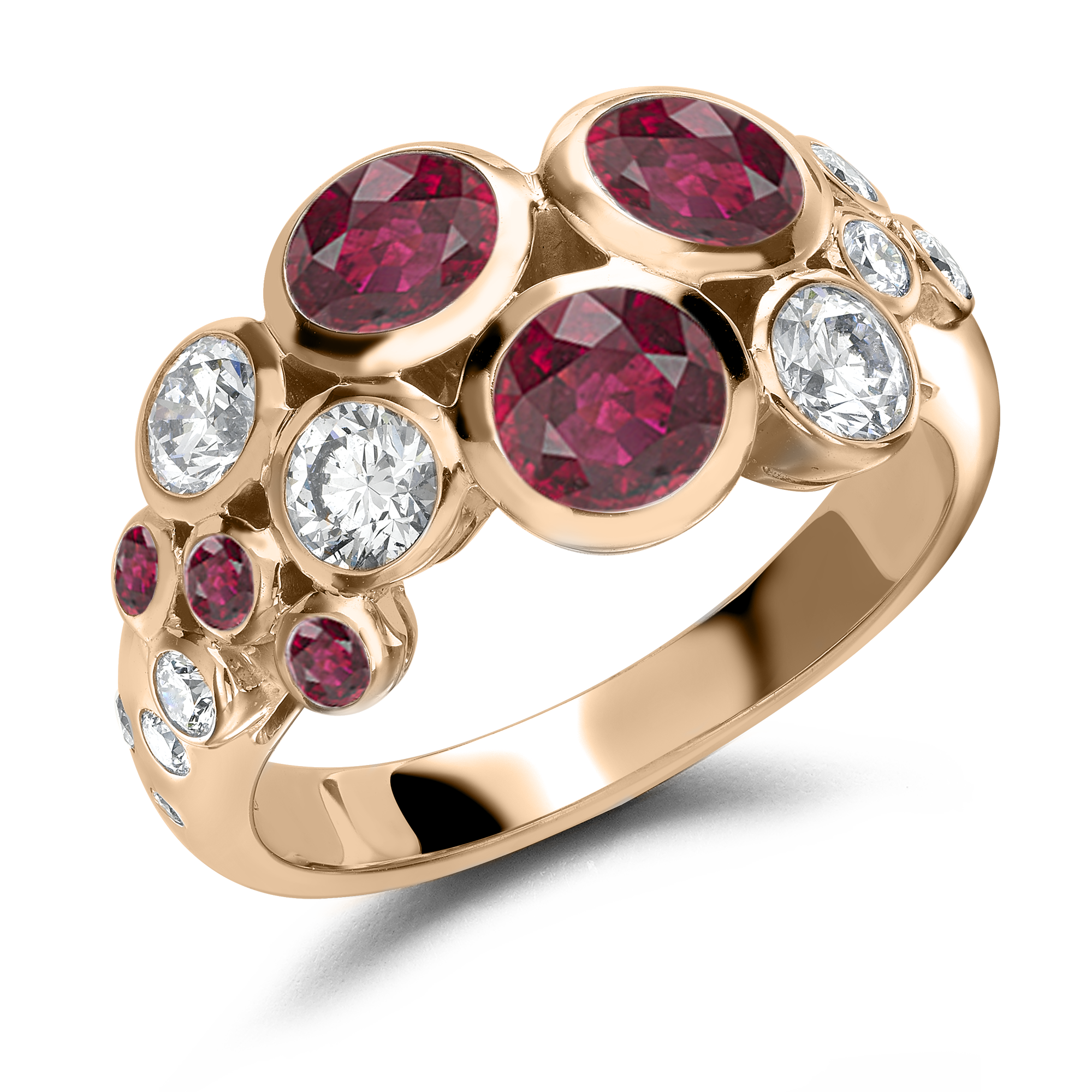 Bubbles Ruby and Diamond Dress Ring Brilliant Cut, Rubover Set_1