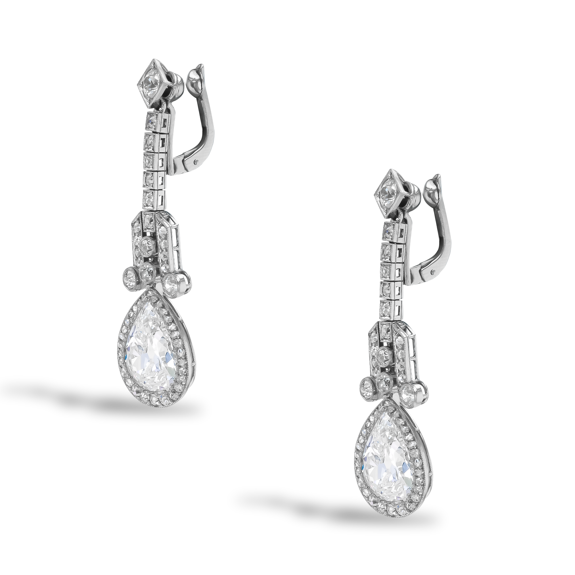 Art Deco Pear shaped 6.52ct Diamond Earrings Pear shaped, Grain set_2