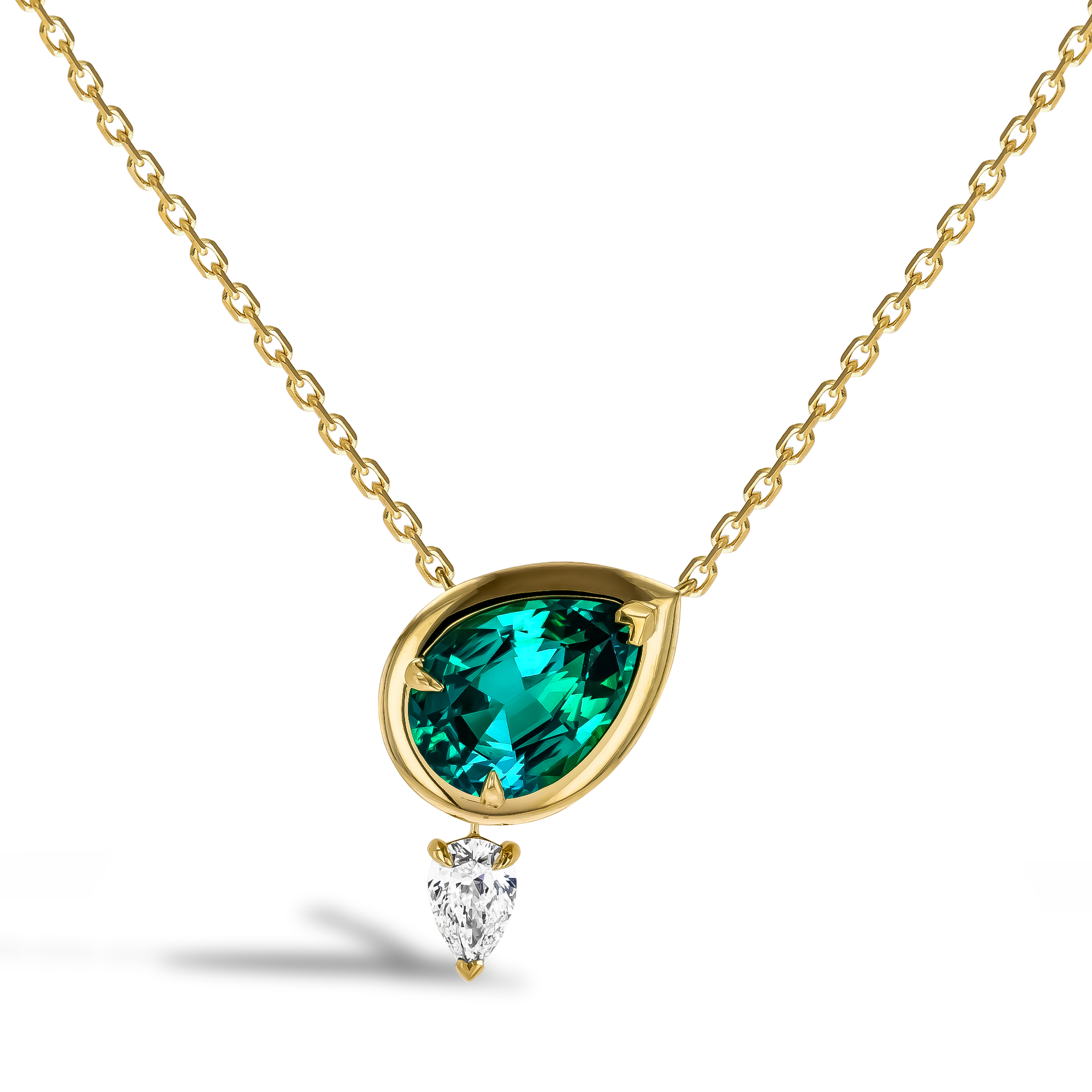 Skimming Stone 3.55ct Namibian Lagoon Tourmaline and Diamond Pendant Pearshape, Claw Set_1