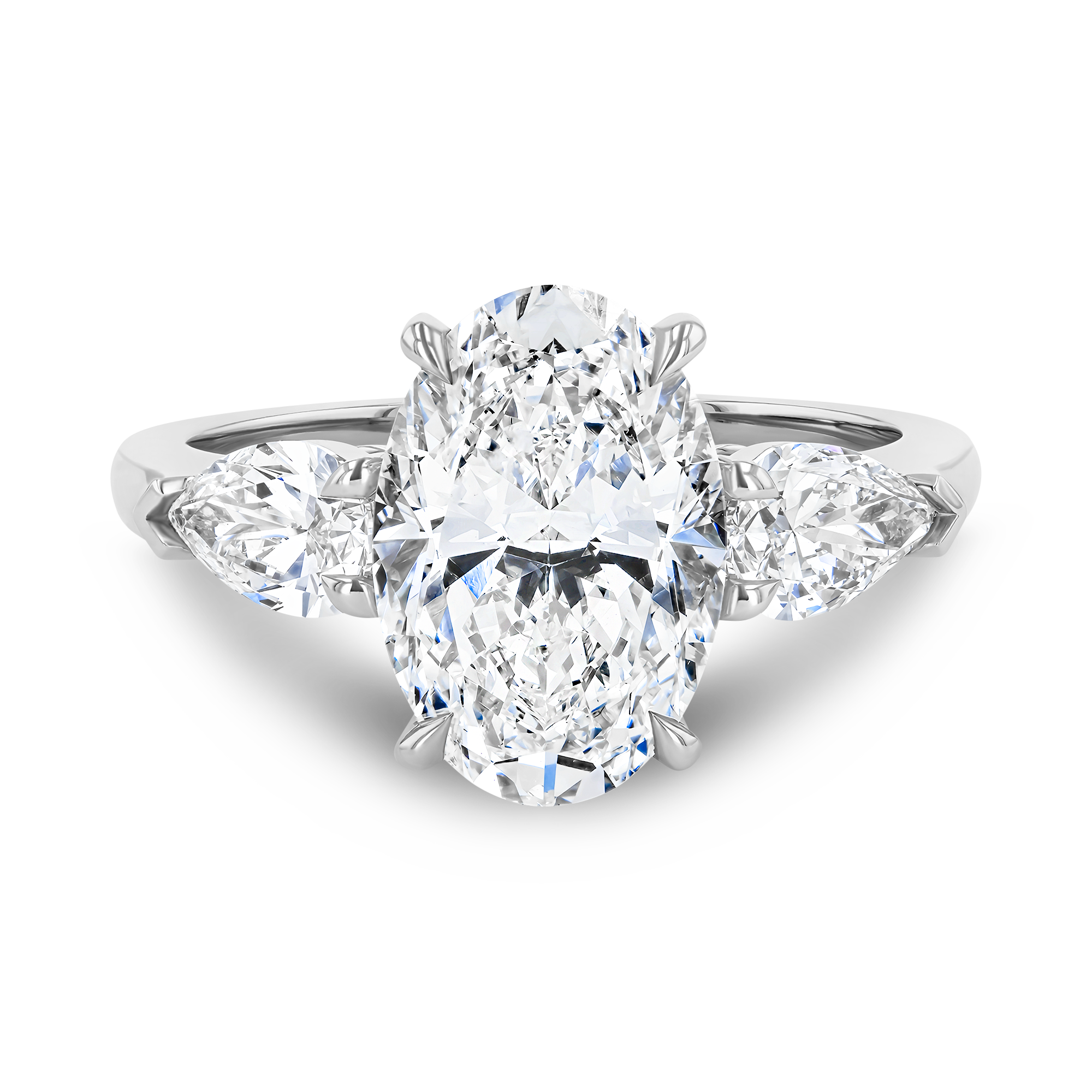Classic 3.11ct Oval Cut Diamond Three Stone Ring Oval & Pear Shape, Claw Set_2