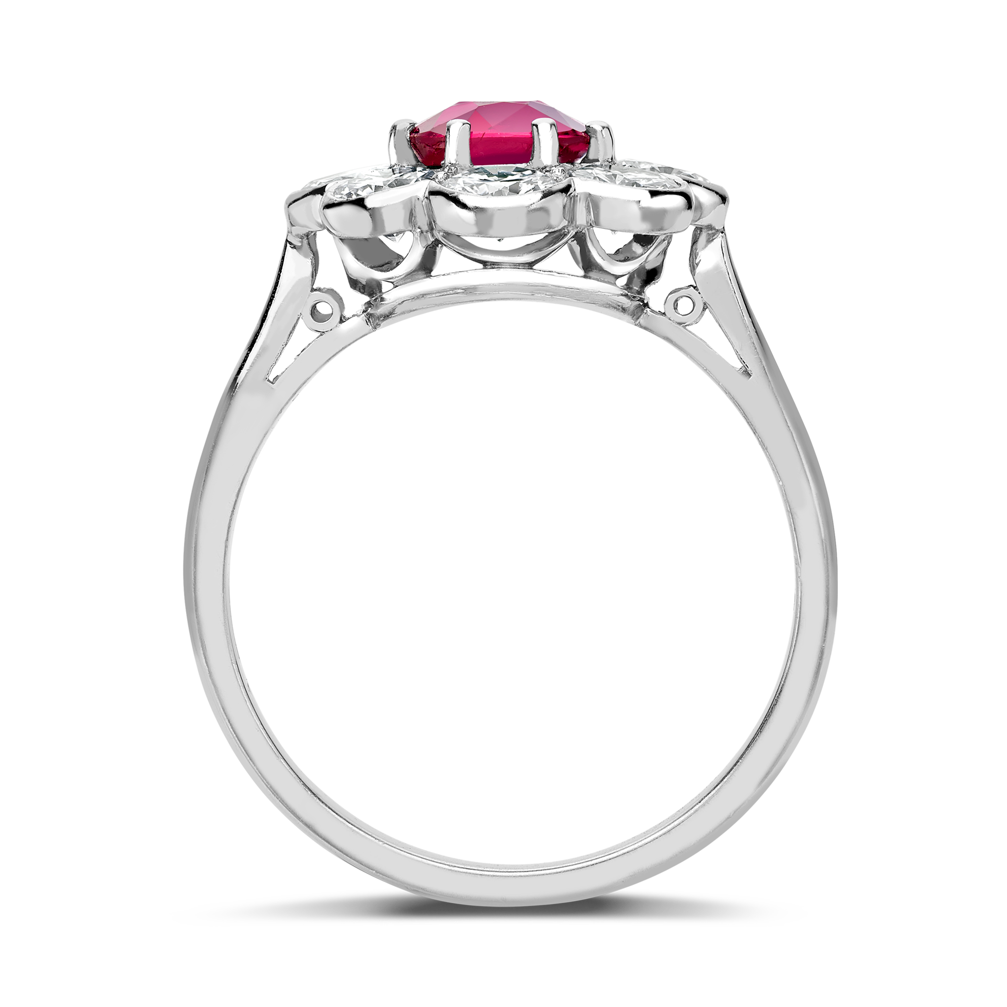 Contemporary 1.21ct Ruby and Diamond Cluster Ring Cushion modern cut, Claw set_3