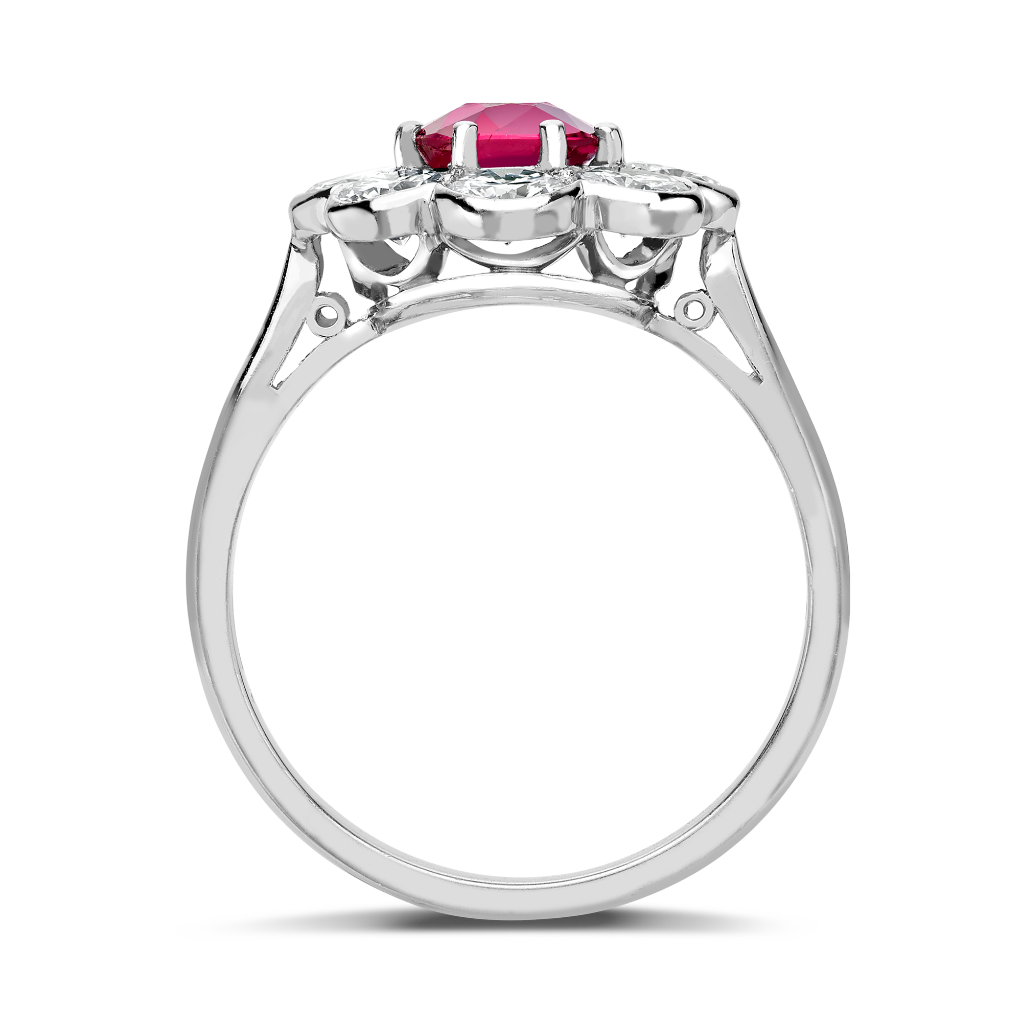 Contemporary 1.21ct Ruby and Diamond Cluster Ring Cushion modern cut, Claw set_3