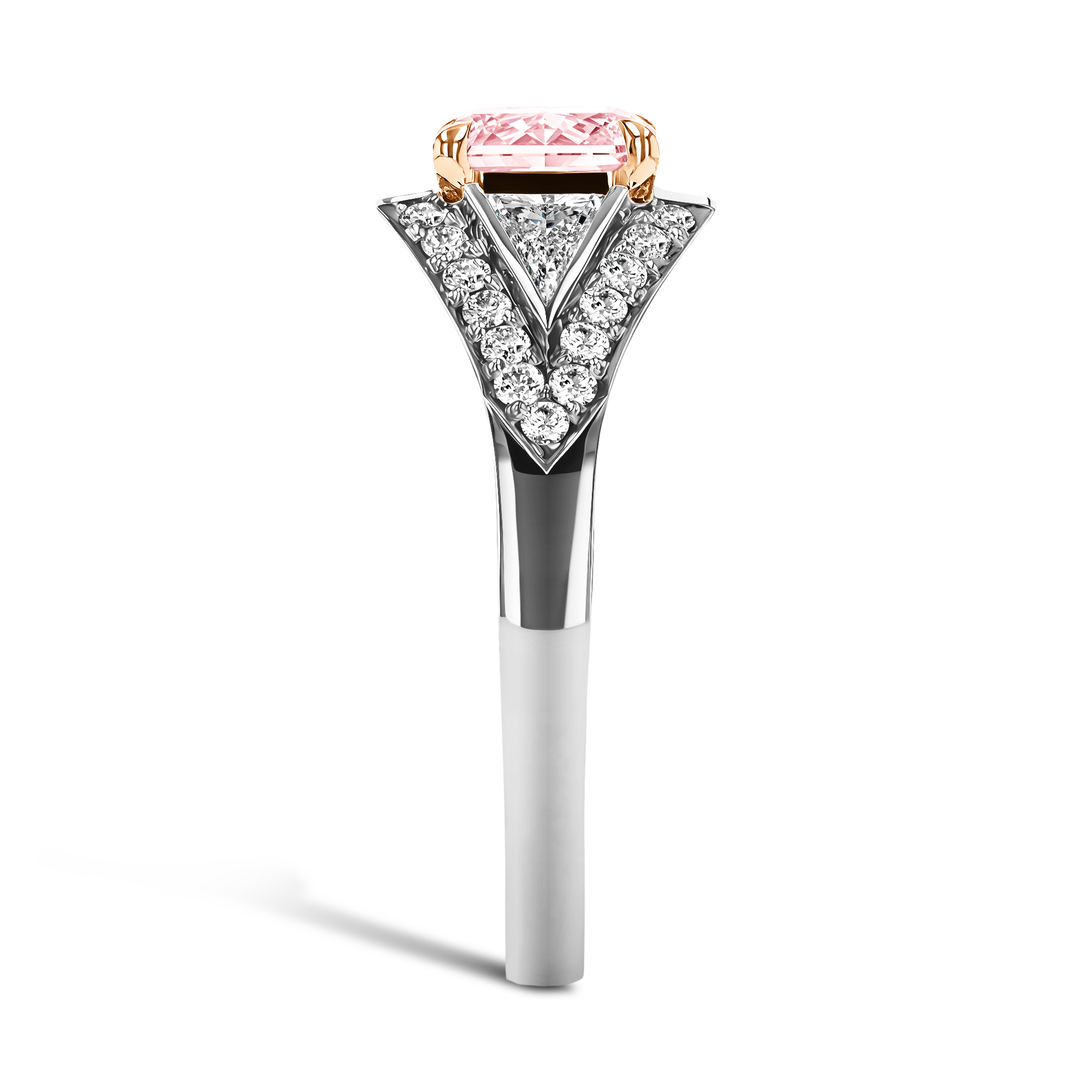 Masterpiece Astoria Fancy Orangy Pink Diamond Ring Radiant, Trillion, Baguette & Brilliant Cut, Claw Set_4