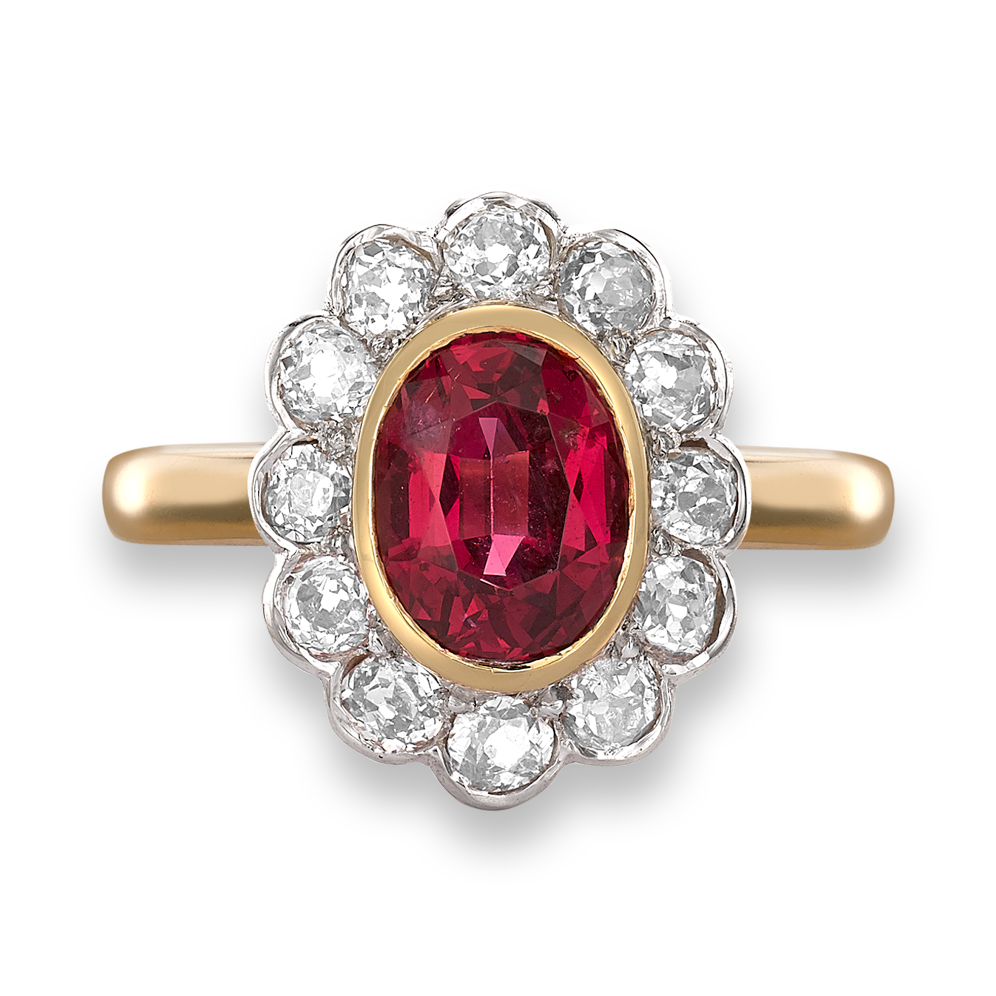 Oval Cut Spinel and Diamond Ring Oval Cut, Rubover Set_2