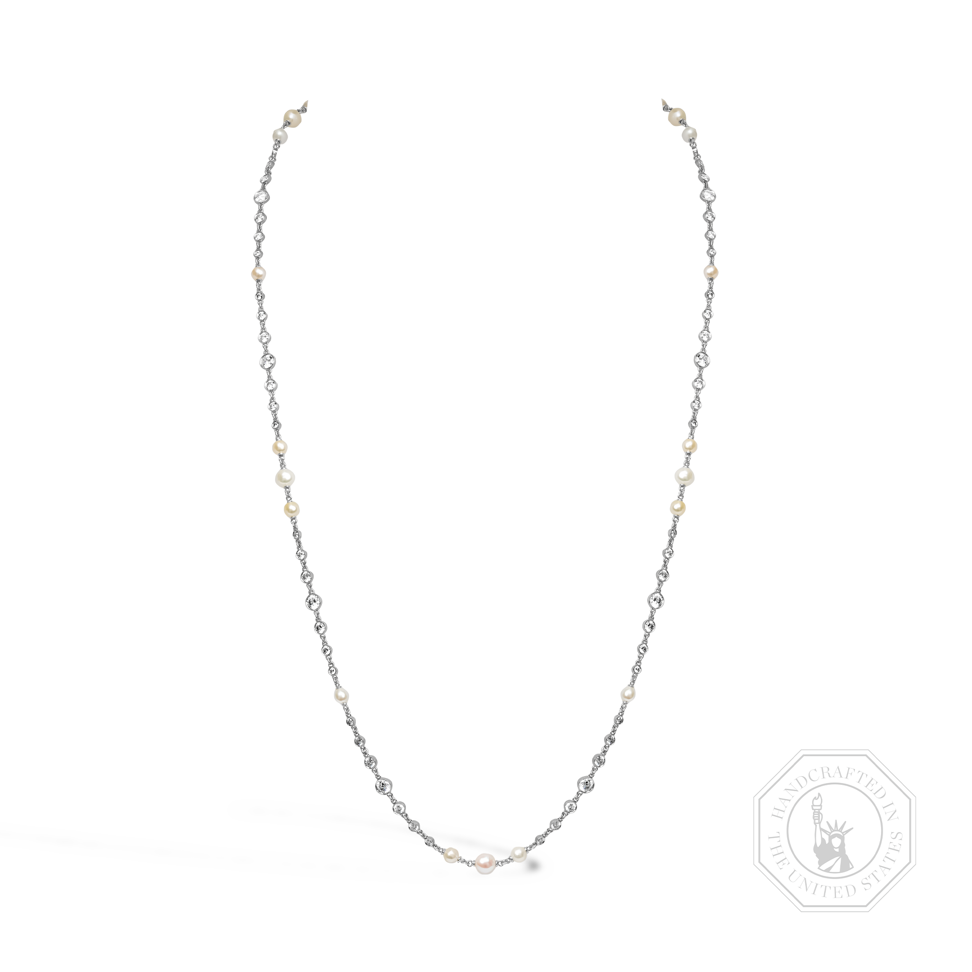 Brilliant Cut Diamond and Pearl 57cm Chain Necklace Brilliant Cut, Rubover Set_1