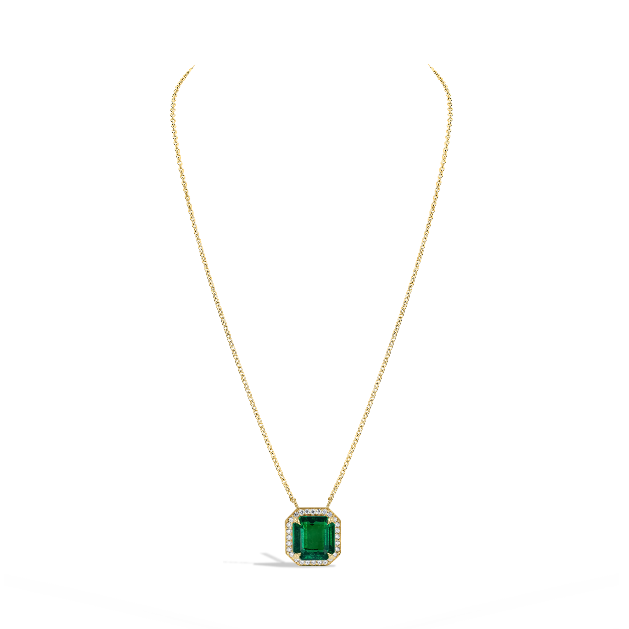 Octagonal Cut 3.13ct Zambian Emerald and Diamond Pendant Octagonal Cut, Claw Set_2