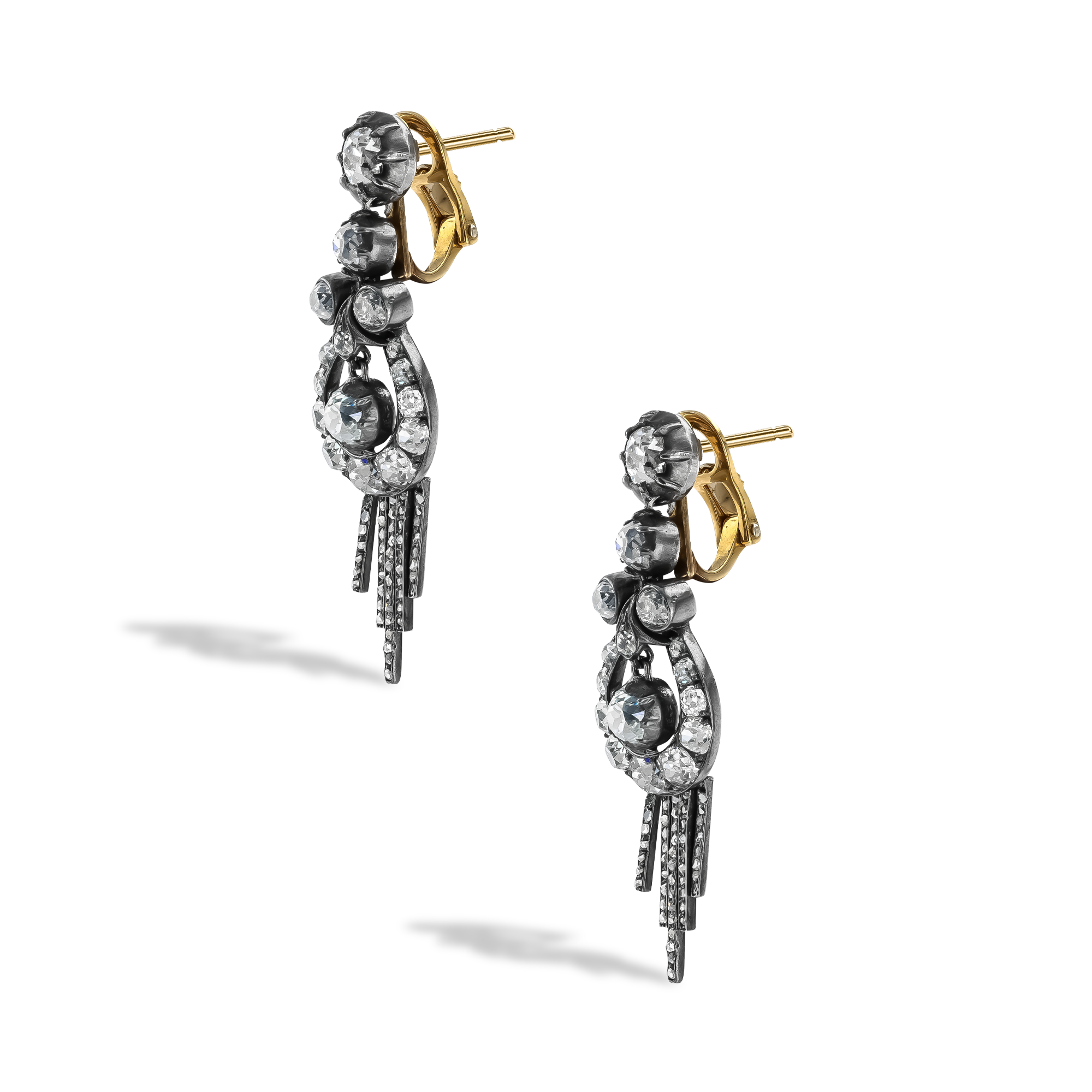 Victorian 6.06cts Diamond Drop Fringe Earrings Old Mine Cut, Claw Set_2