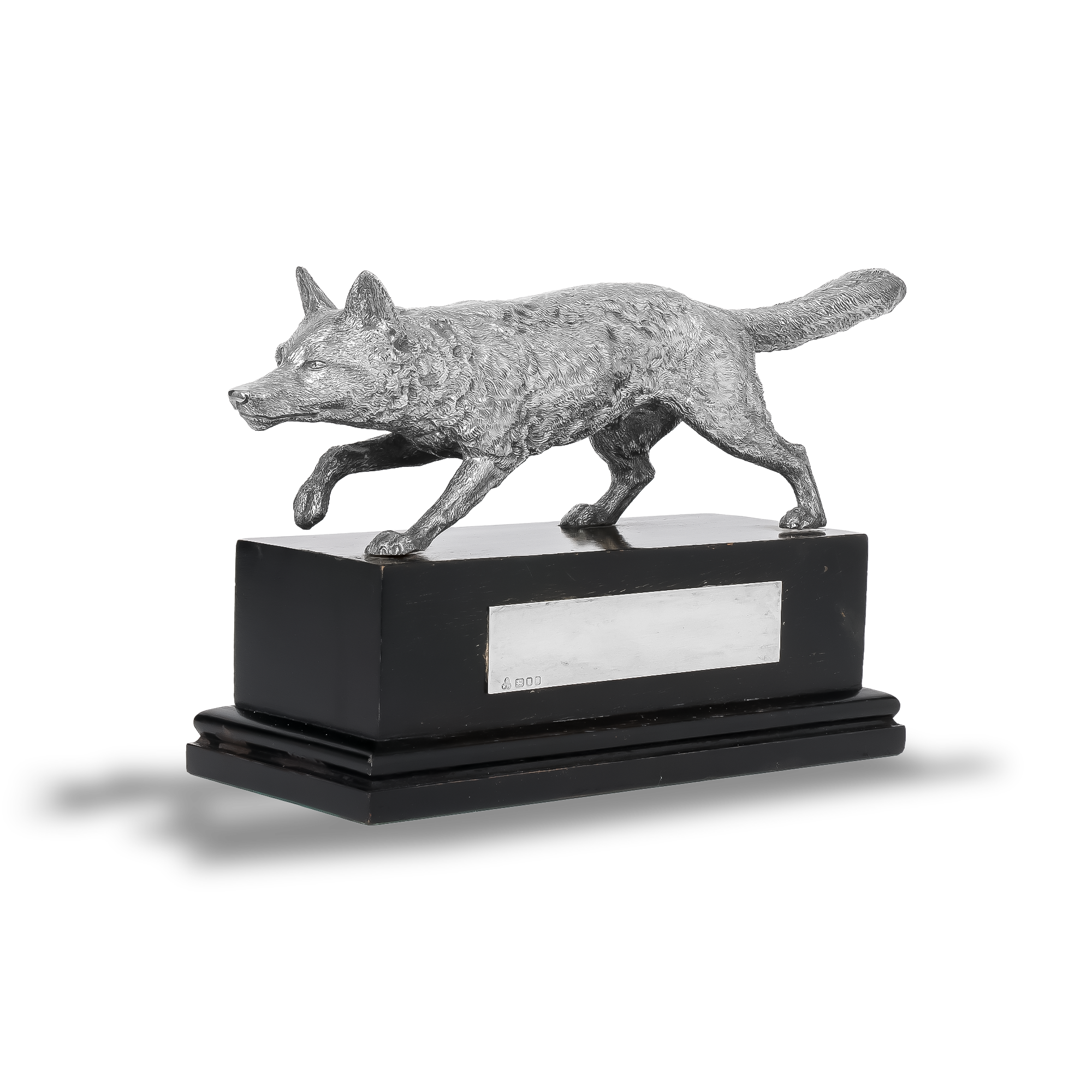 Silver Fox Mounted on Black Ebony Base Hallmarked London_1