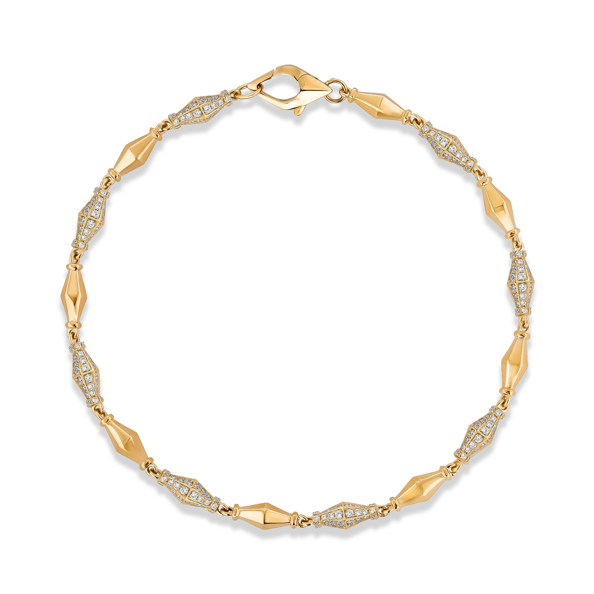Cleopatra 1.499ct Diamond Gold Faceted Barrel Link Mini Bracelet Brilliant Cut, Pavé Set_2
