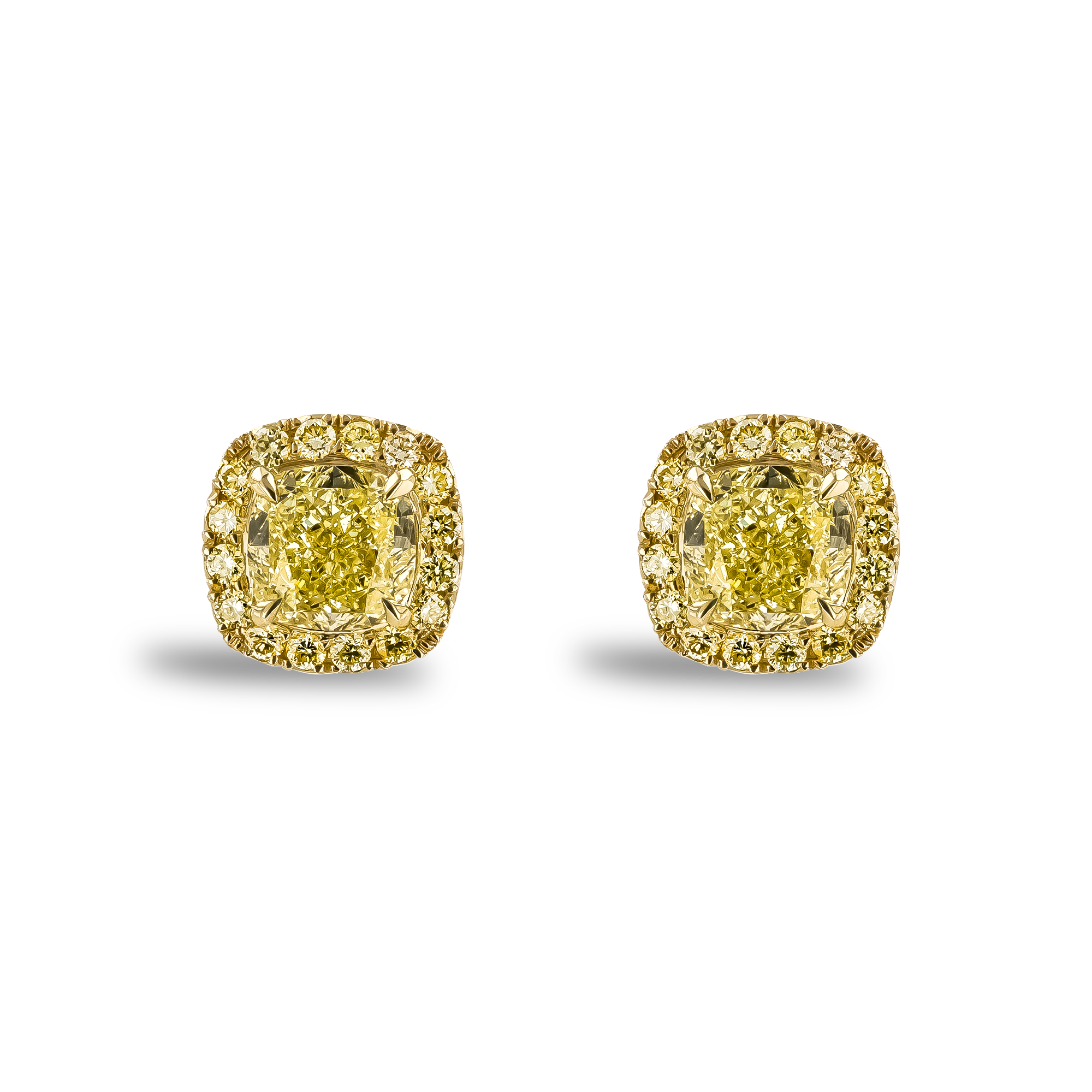Celestial 3.00ct Fancy Yellow Diamond Earrings Cushion & Brilliant Cut, Claw Set_1