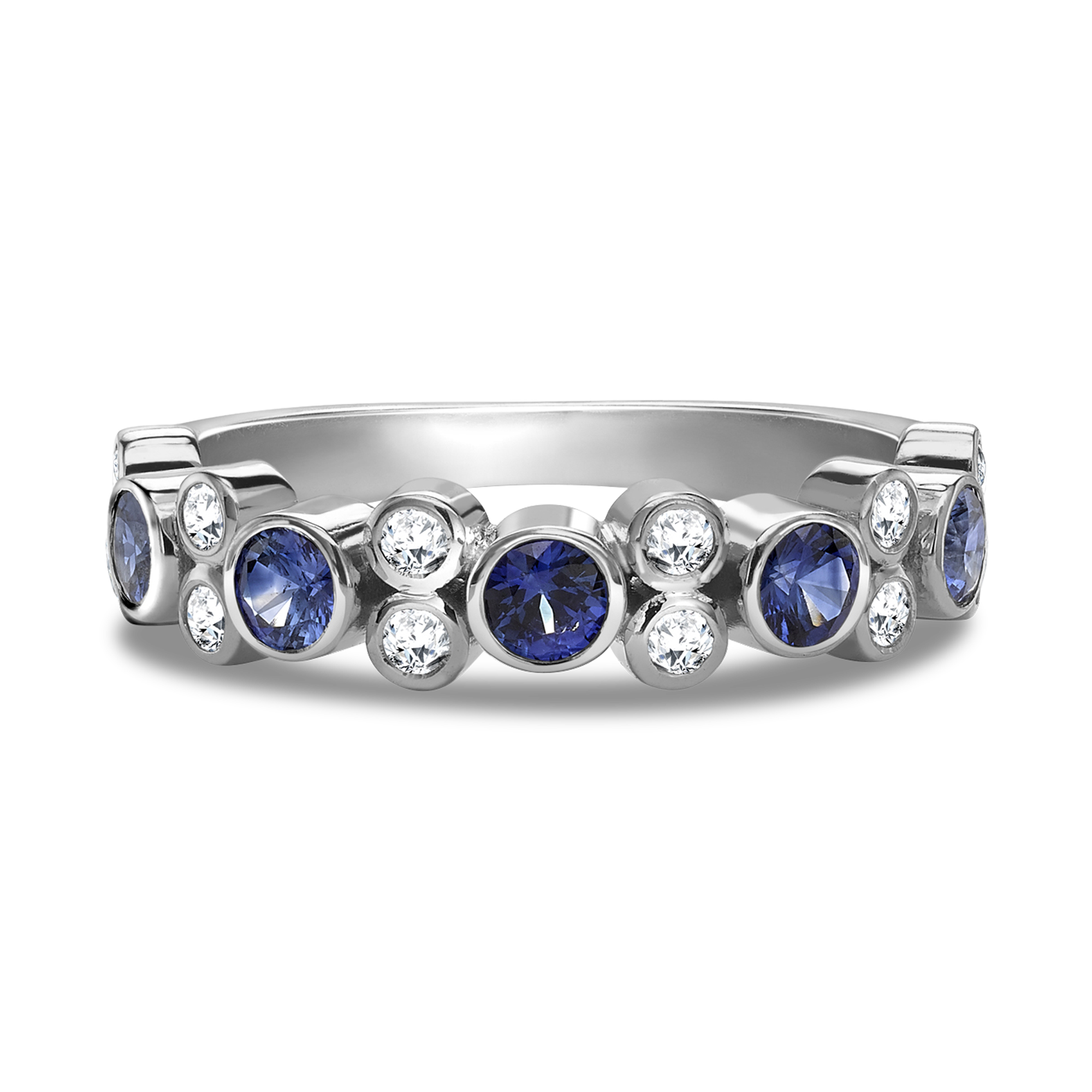 Bubbles Blue Sapphire and Diamond Half-Eternity Ring Brilliant Cut, Rubover Set_2