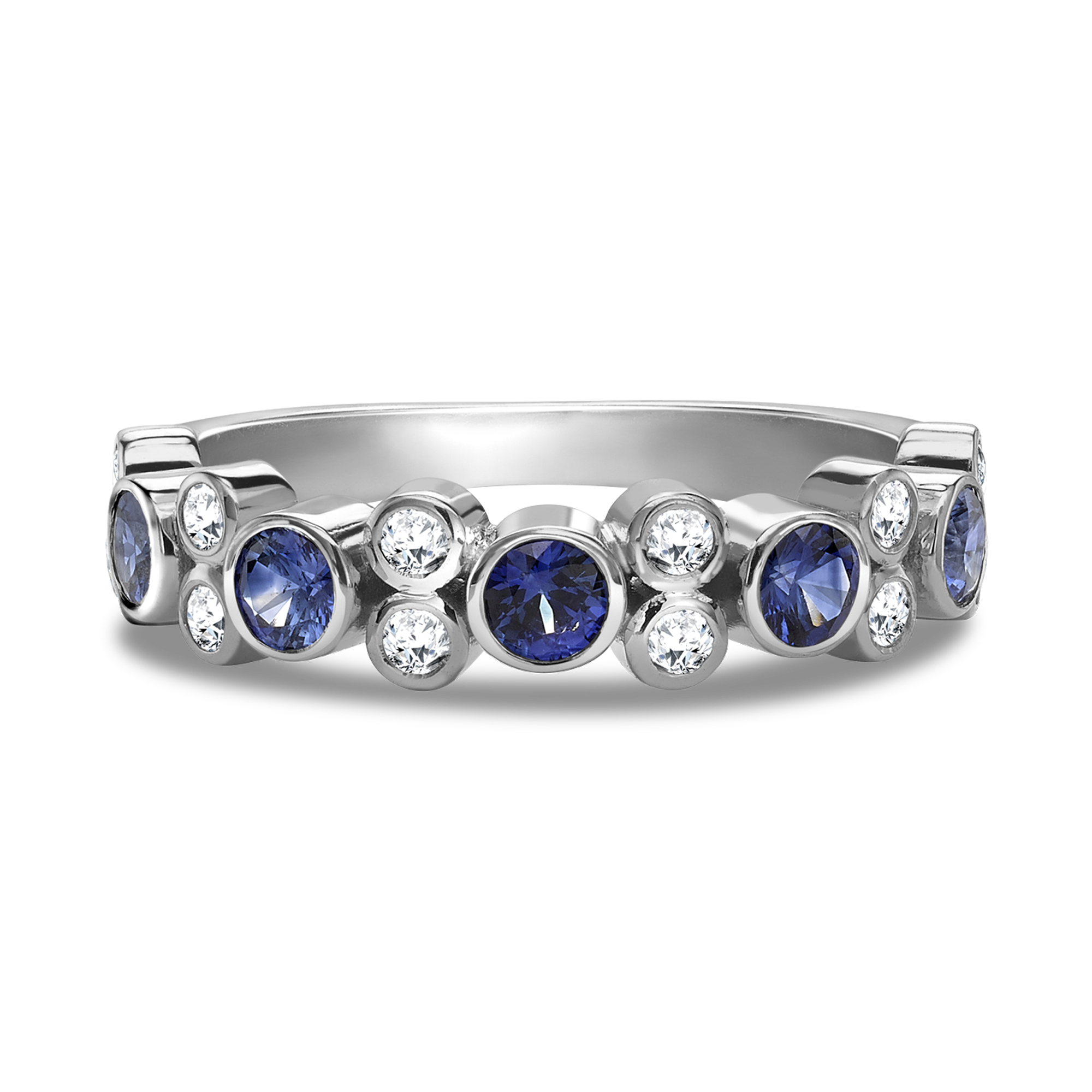 Bubbles Blue Sapphire and Diamond Half-Eternity Ring Brilliant Cut, Rubover Set_2