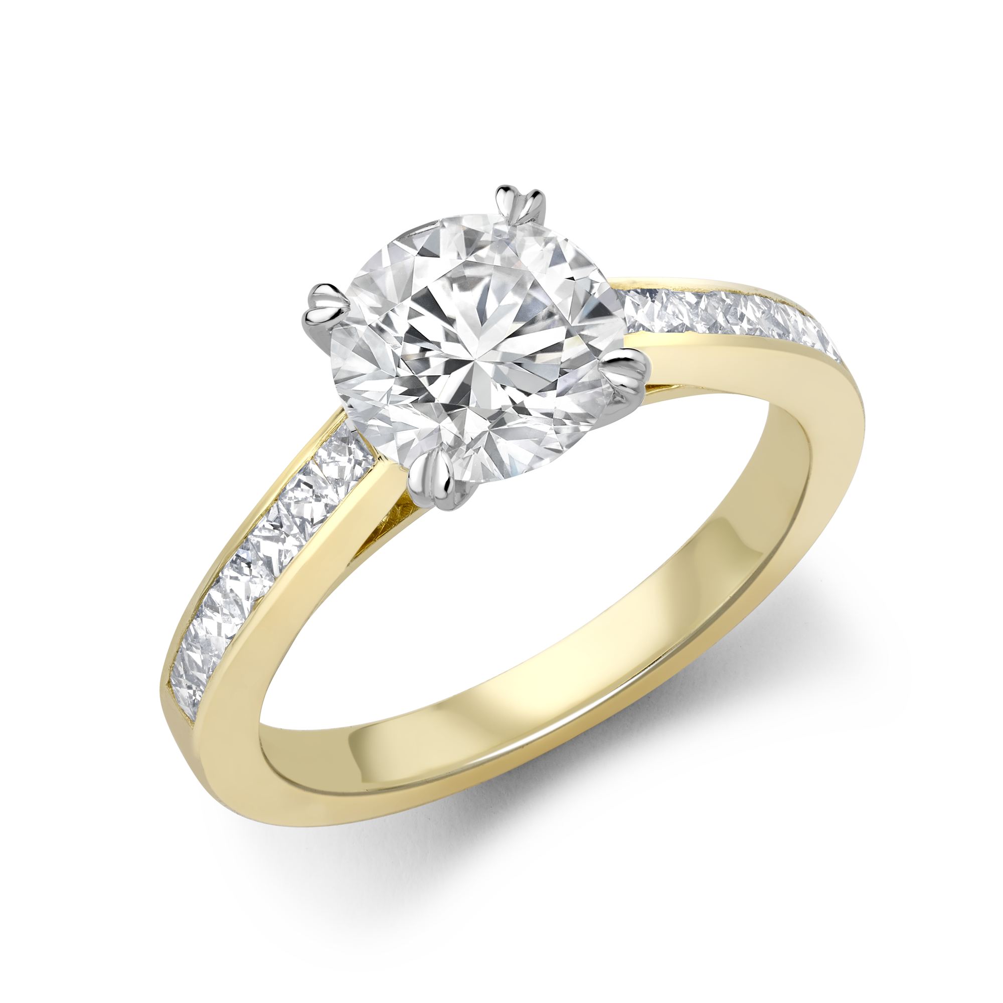 Diamond Solitaire Ring with diamond set shoulders Brilliant Cut, Four Claw Set_1