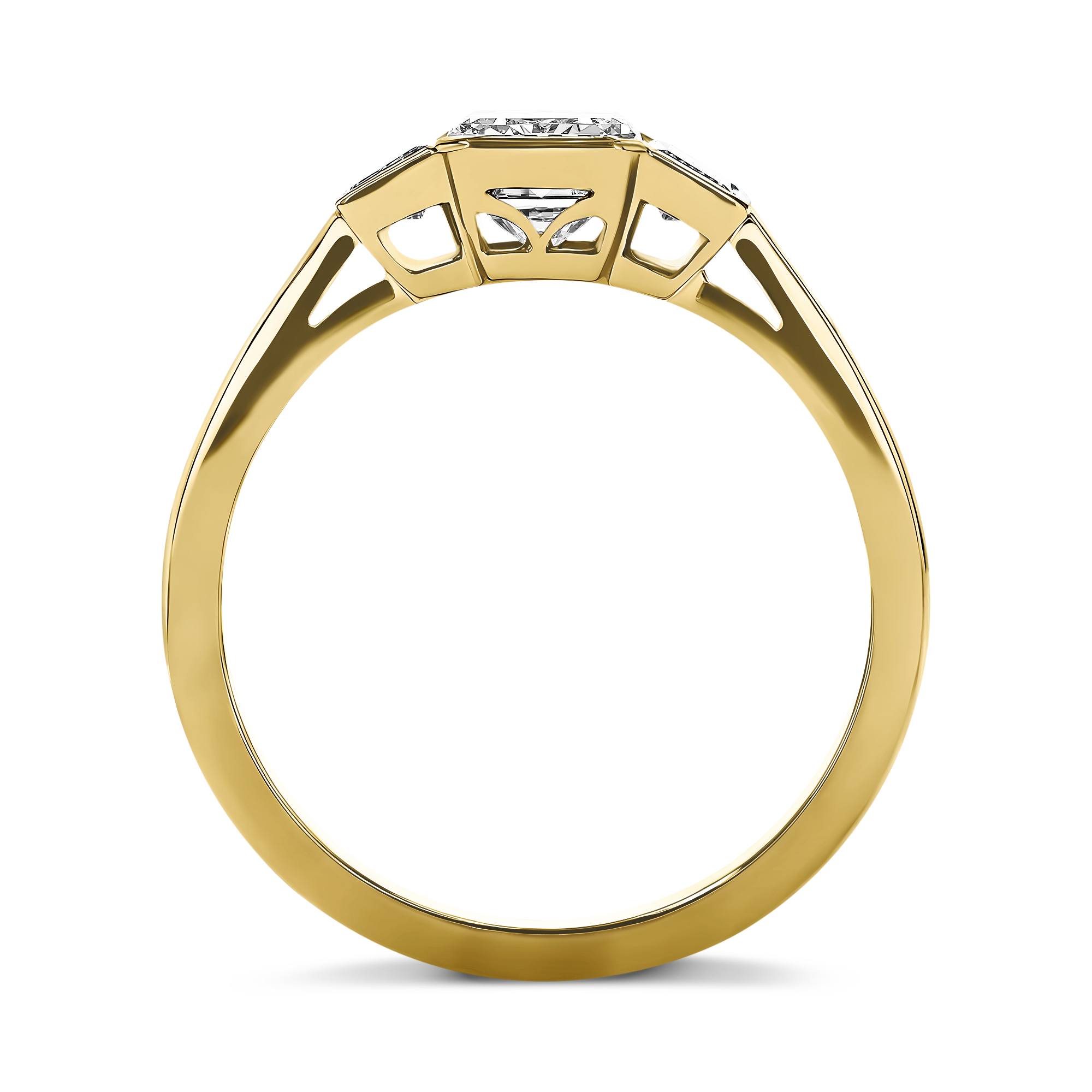 Kingdom 1.11ct Diamond Three Stone Ring Emerald Cut, Rubover Set_3