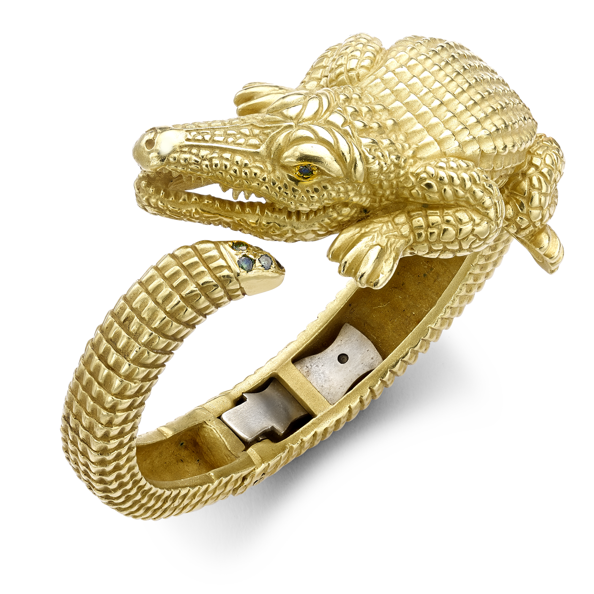 1980s Barry Kielselstein-Cord Alligator Cuff Bangle Brilliant cut, Claw set_2