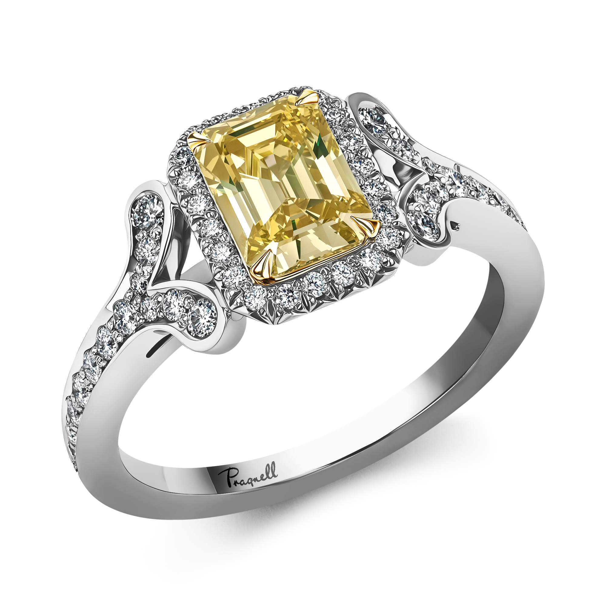 Cléo1.00ct Fancy Intense Yellow Diamond Cluster Ring Emerald Cut, Claw Set_1