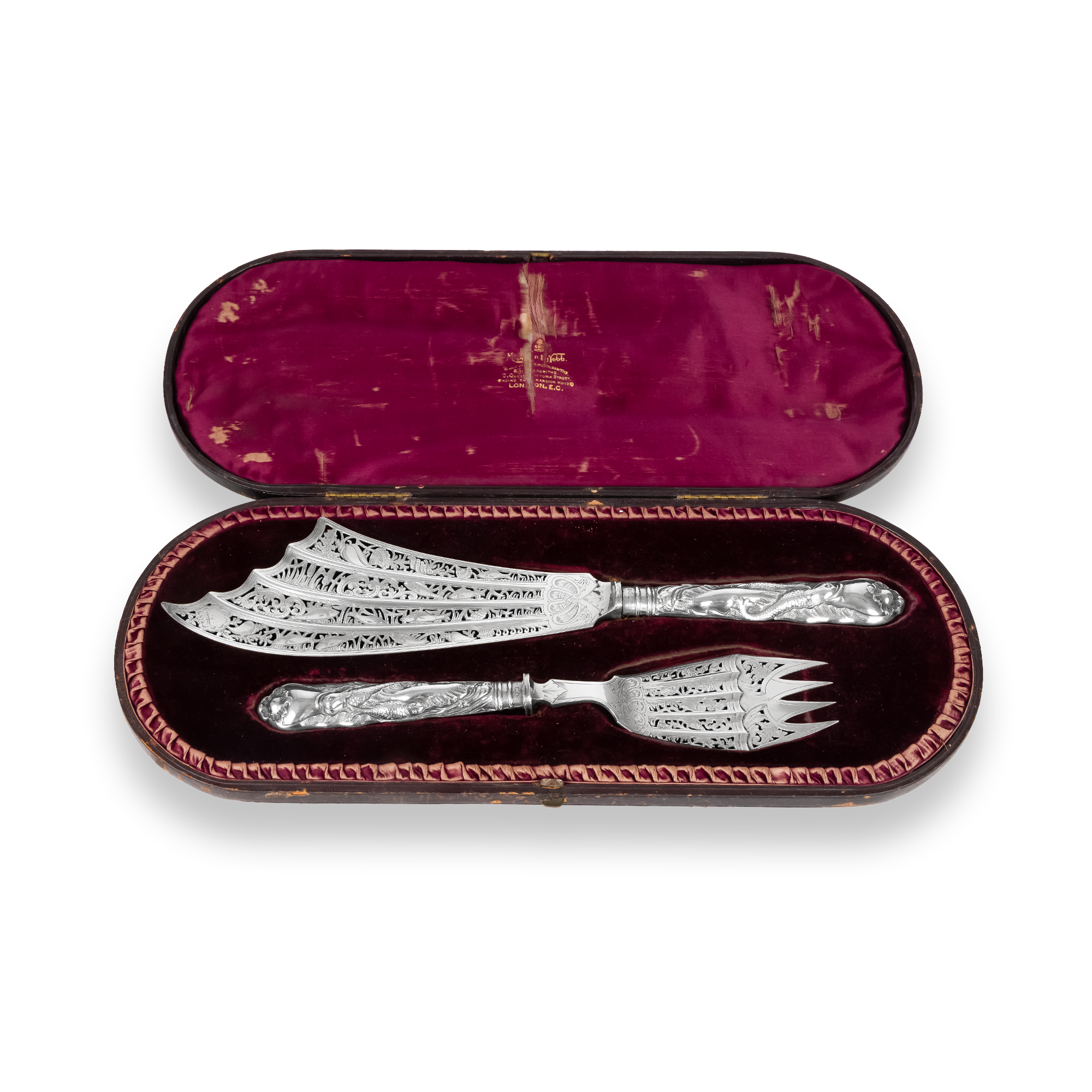 Silver George V Ornate Carved Silver Handled Fish Servers Hallmarked Sheffield_1