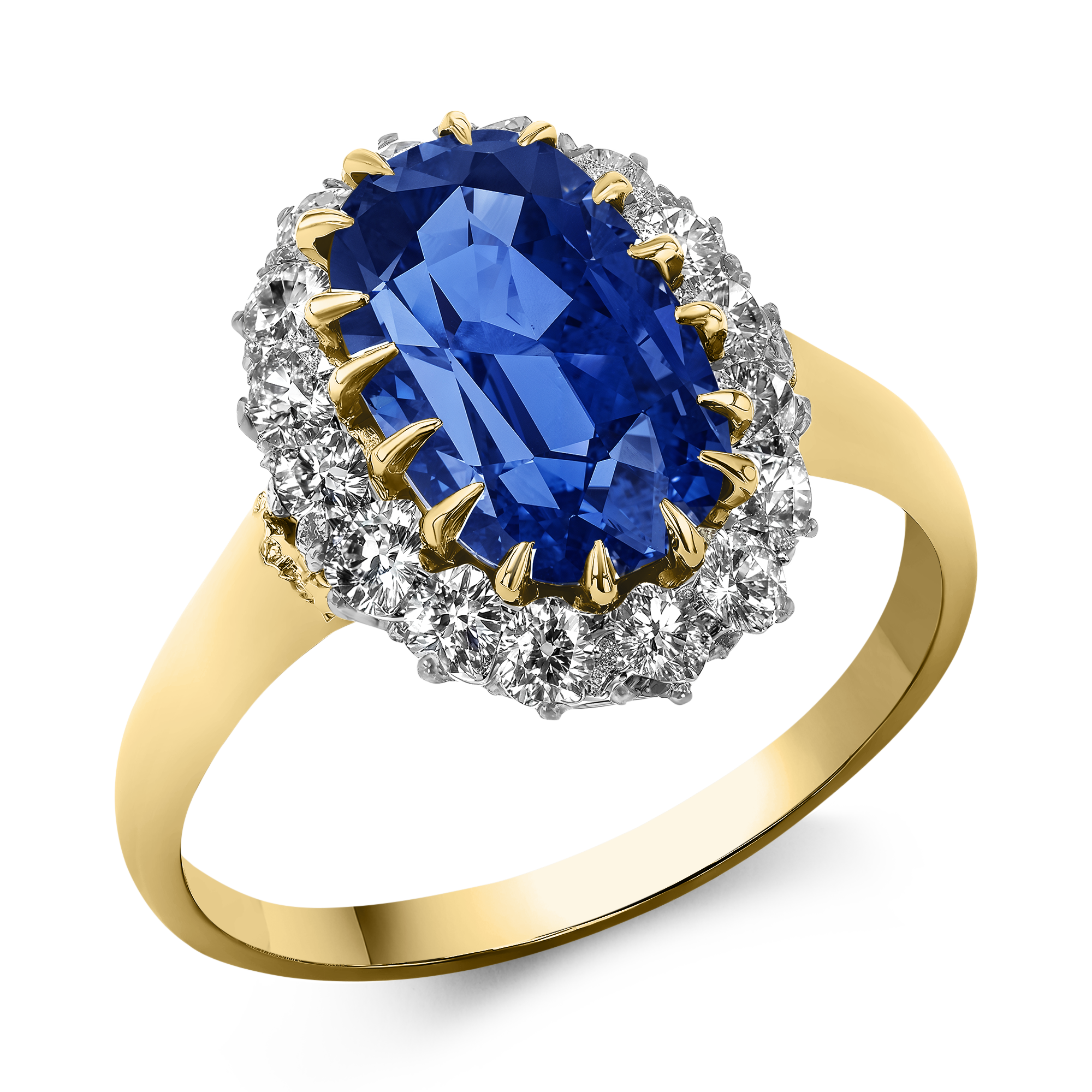 Sri-Lankan Blue Sapphire and Diamond Cluster Ring Oval Cut, Claw Set_1
