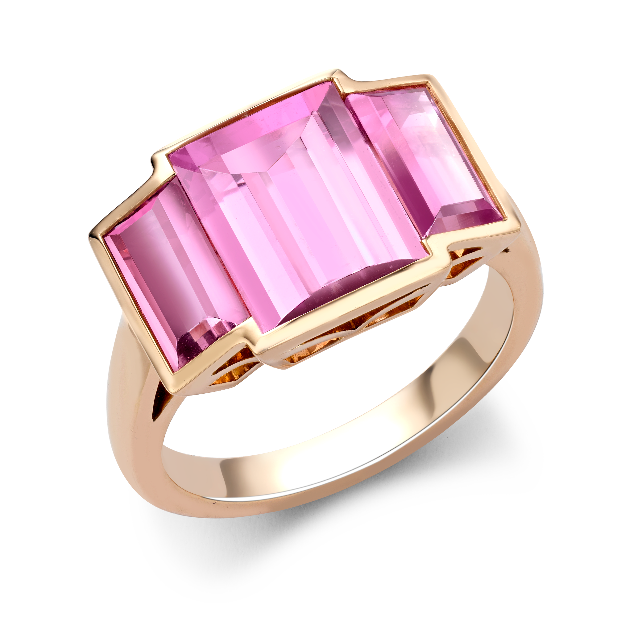 Kingdom Pink Tourmaline Ring Baguette Cut, Rubover Set_1