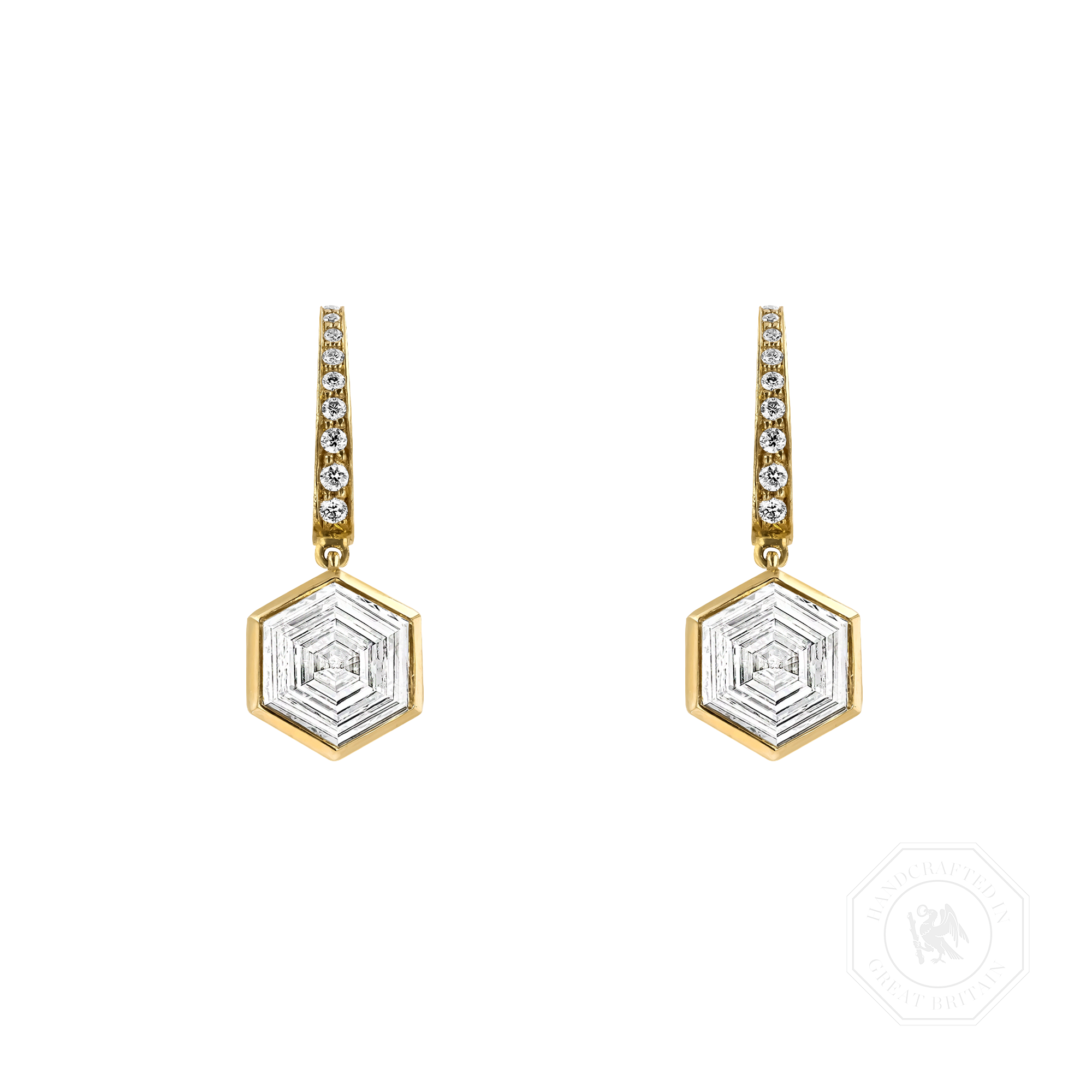 Honeycomb Diamond Drop Earrings Hexagonal Cut, Rubover Set_1