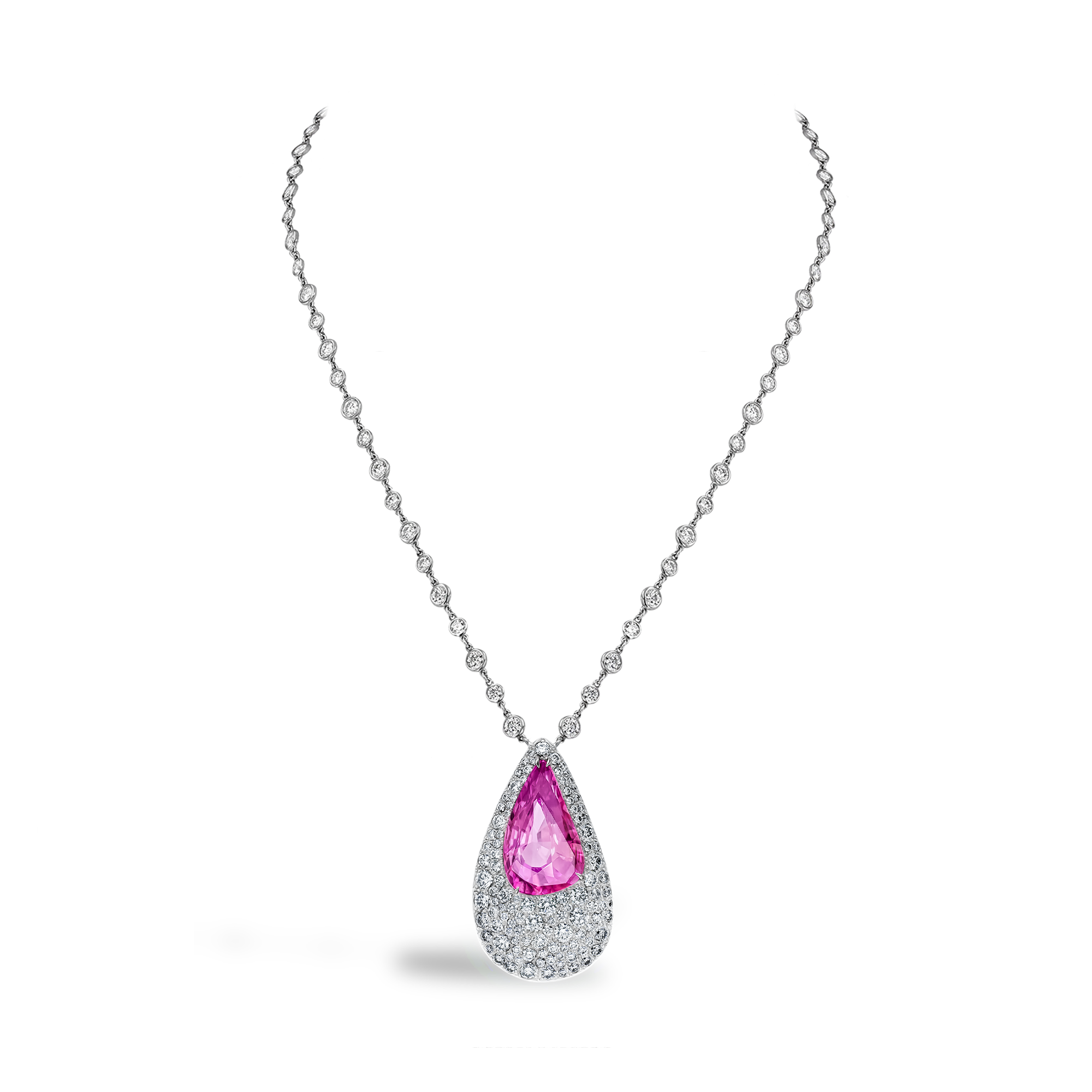 Snowstorm Pink Sapphire and Diamond Pearshape Pendant Pearshape, Pave set_2