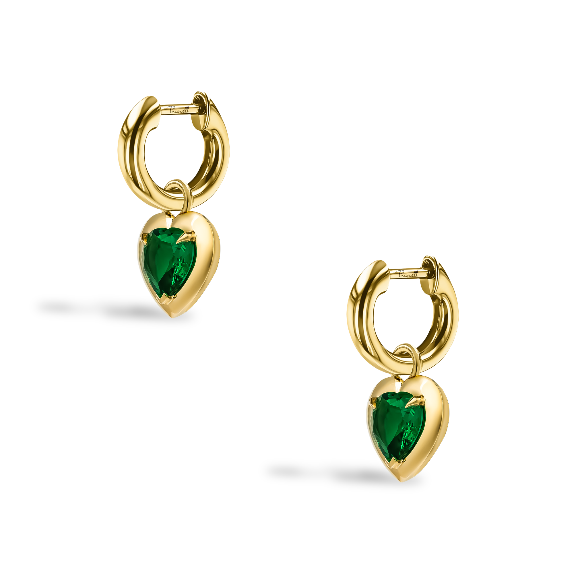 Skimming Stone Heart Shaped 1.38ct Emerald Drop Earrings Heart Shape, Claw Set_3