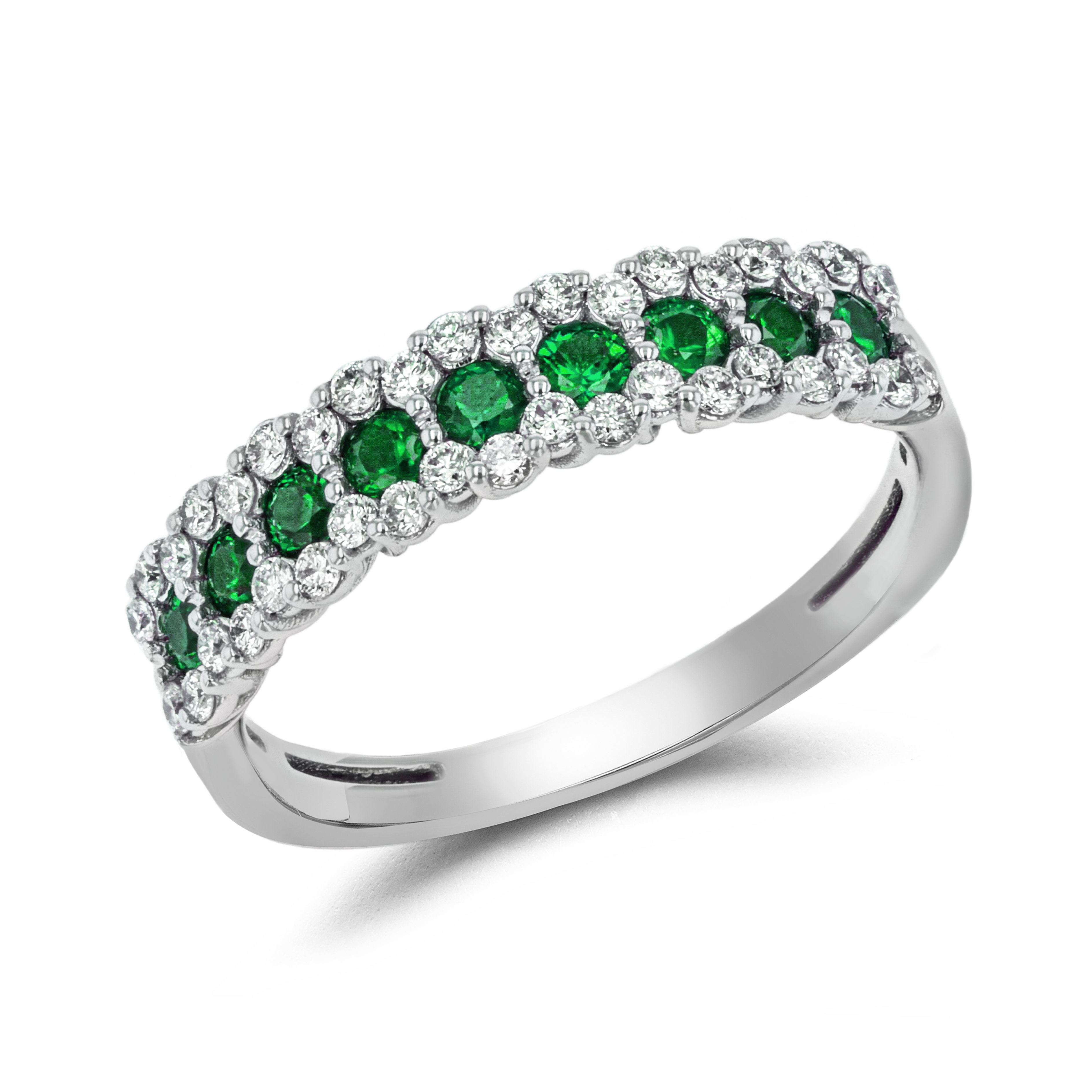 Emerald and Diamond Eternity Ring Brilliant Cut, Half Eternity, Claw Set_1