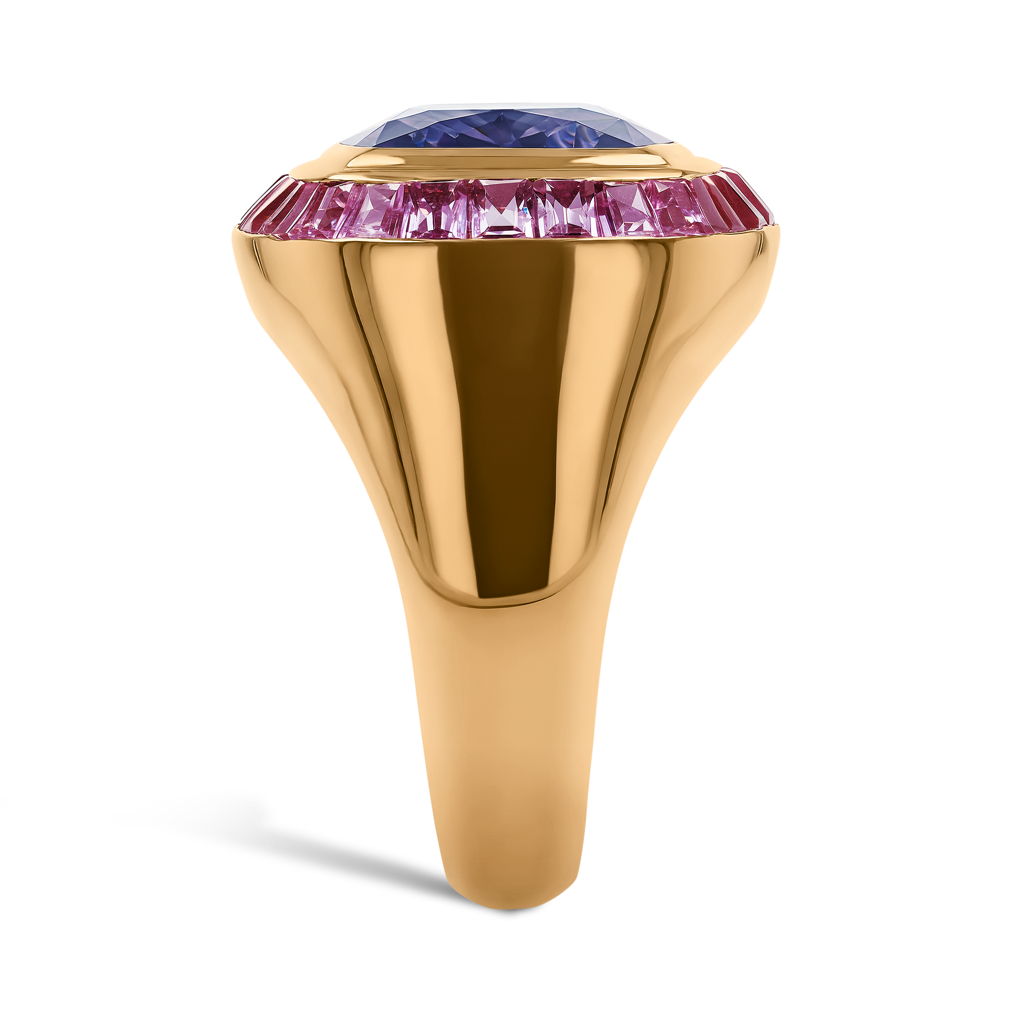 Cushion Cut Tanzanite Ring Cocktail Ring with Carre Cut Pink Sapphires_4