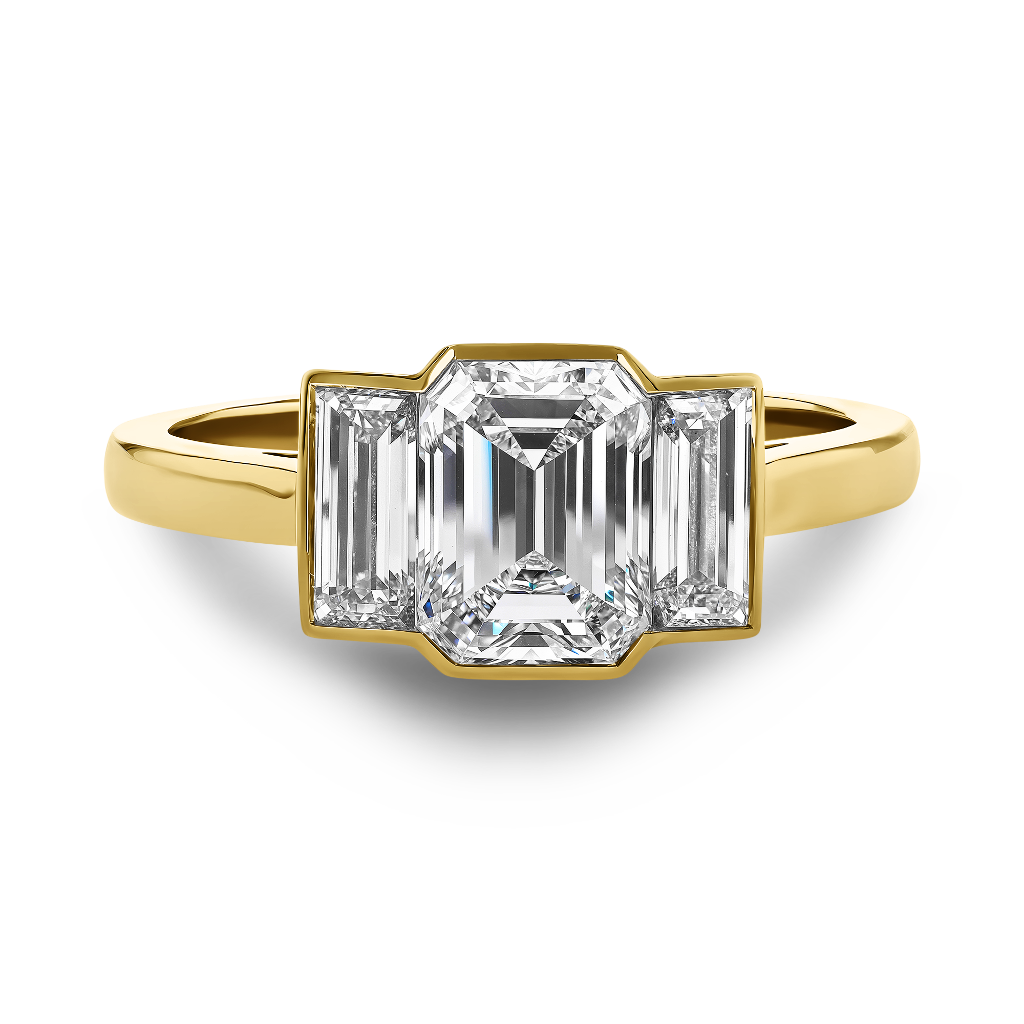 Kingdom 1.11ct Diamond Three Stone Ring Emerald Cut, Rubover Set_2