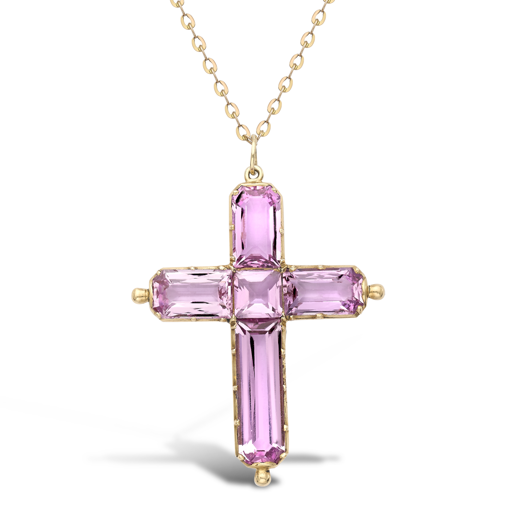 Georgian Pink Topaz Cross Pendant and Chain Octagonal Cut, Claw Set_1