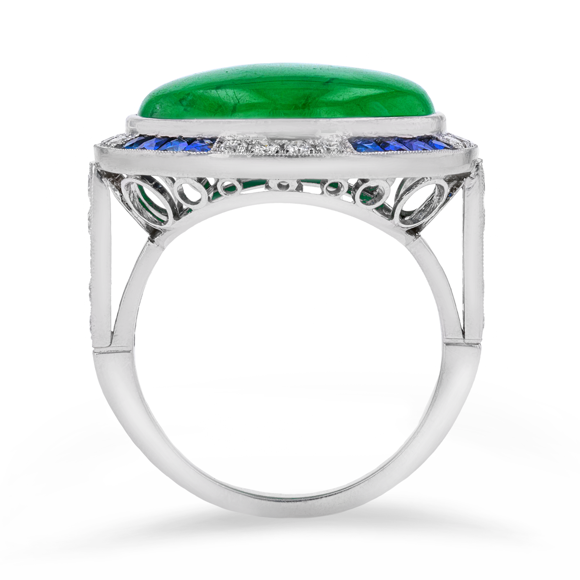 Cabochon Jadeite Ring Cluster Ring with Diamond Shoulders_3