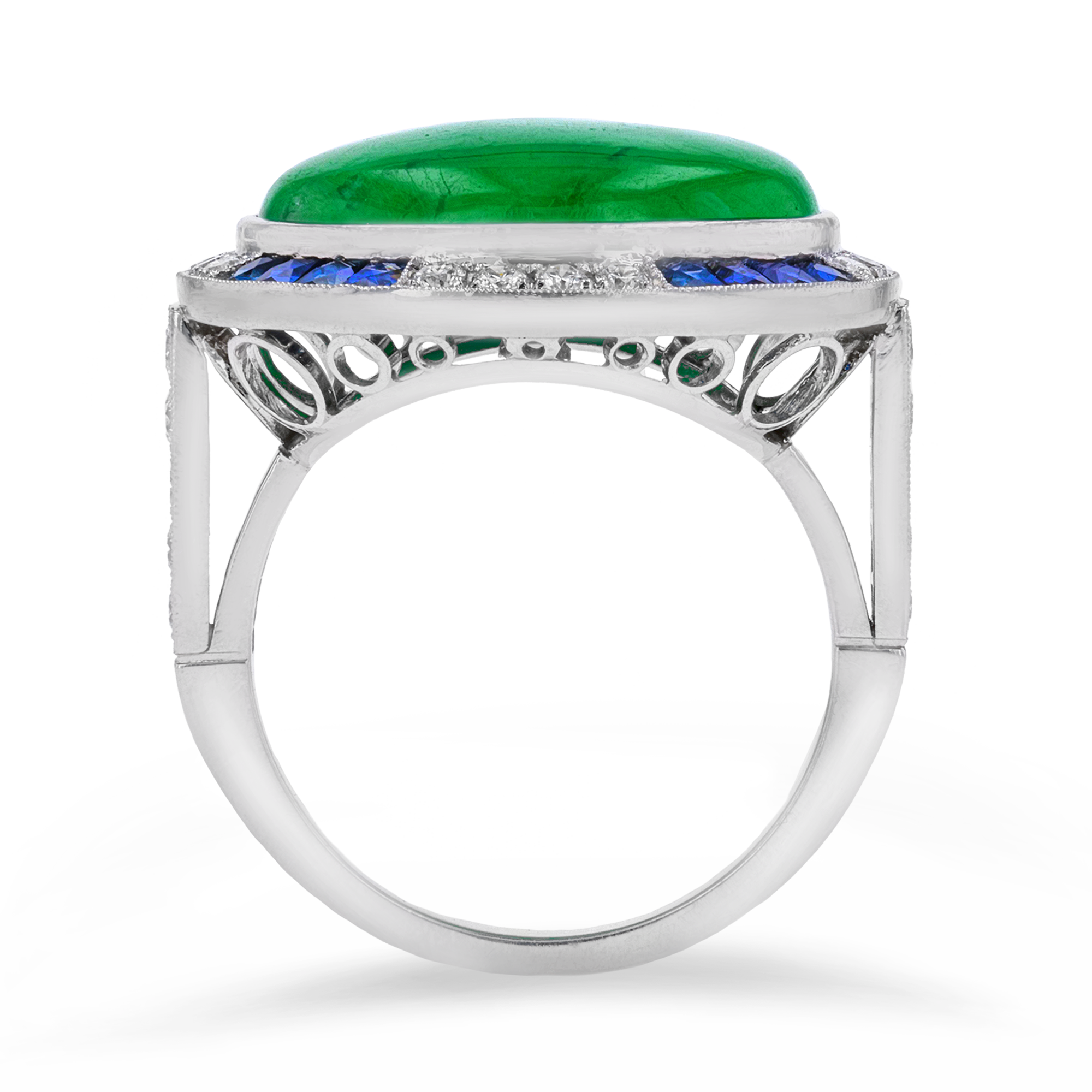 Cabochon Jadeite Ring Cluster Ring with Diamond Shoulders_3