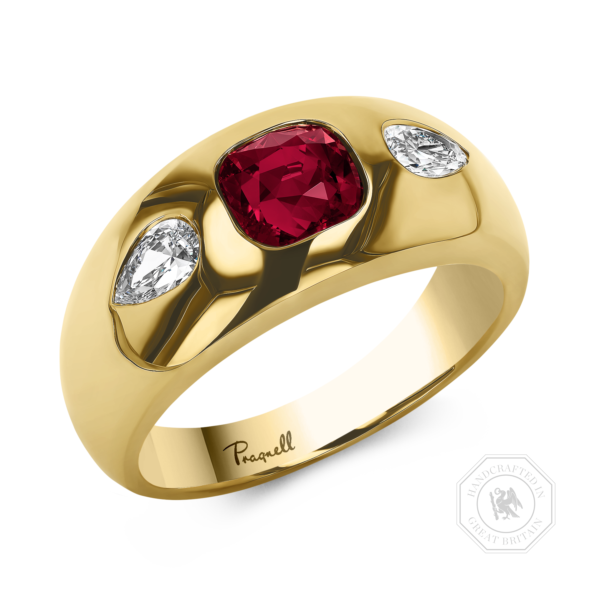 Stellar 1.29ct Burmese Ruby and Diamond Bombé Ring Cushion Antique Cut, Rubover Set_1