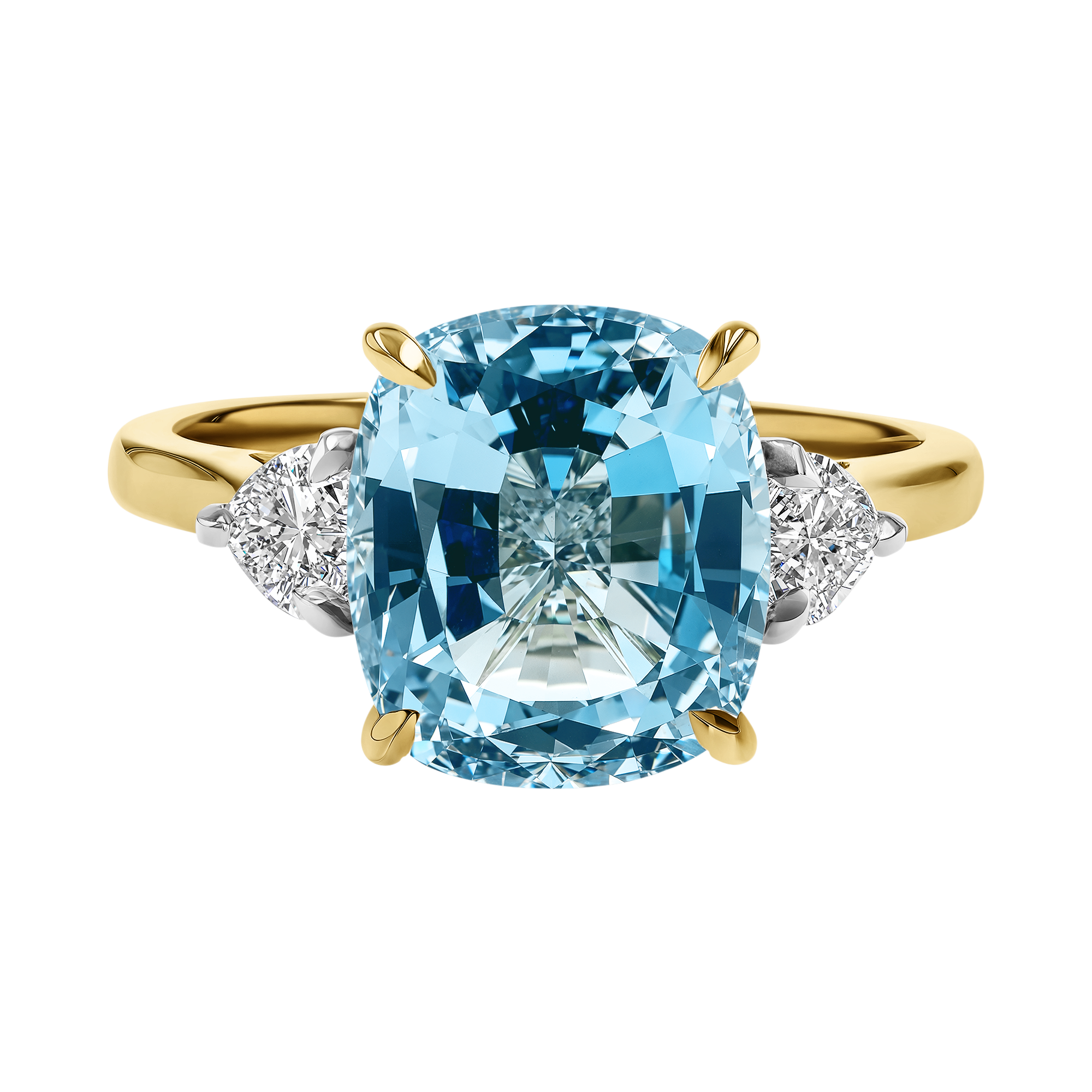 Lukusuzi 4.56ct Aquamarine and Diamond Three Stone Ring Cushion modern cut, Claw set_2