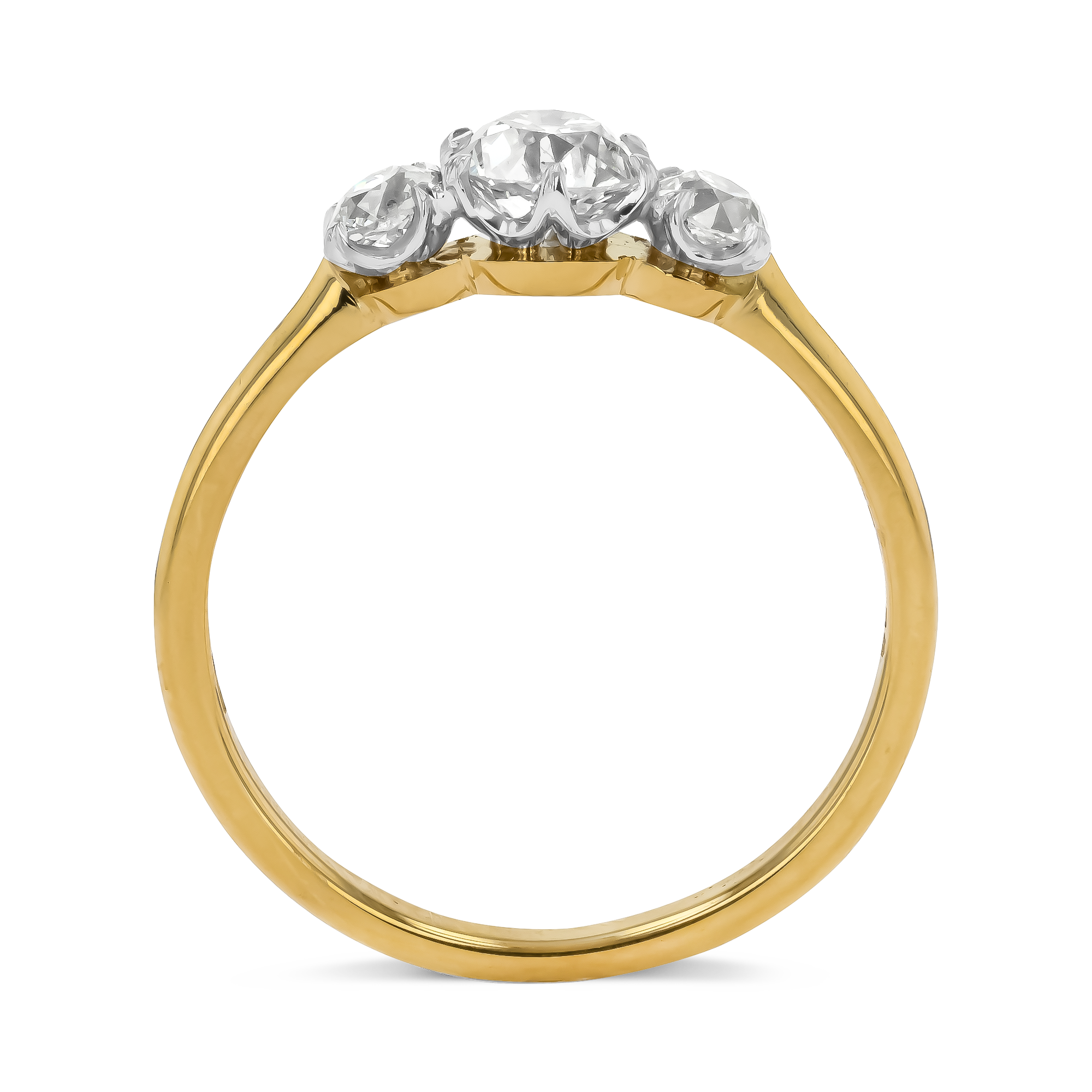 Old Cut 1.00ct Diamond Three Stone Ring Old European Cut, Claw Set_3
