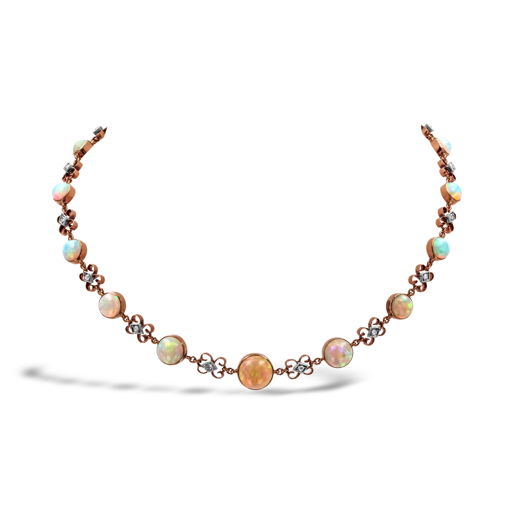 Belle Epoque Alternating Opal and Diamond Necklace Cabochon Cut, Rubover Set_1